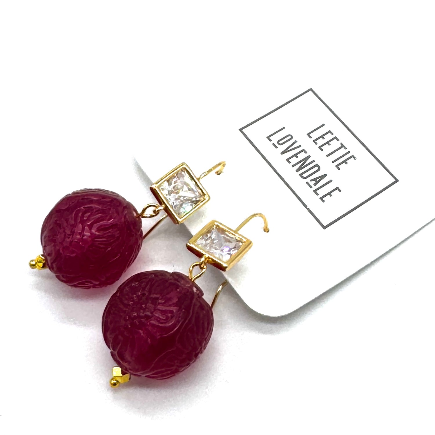 Cranberry Carved Crystal Earrings