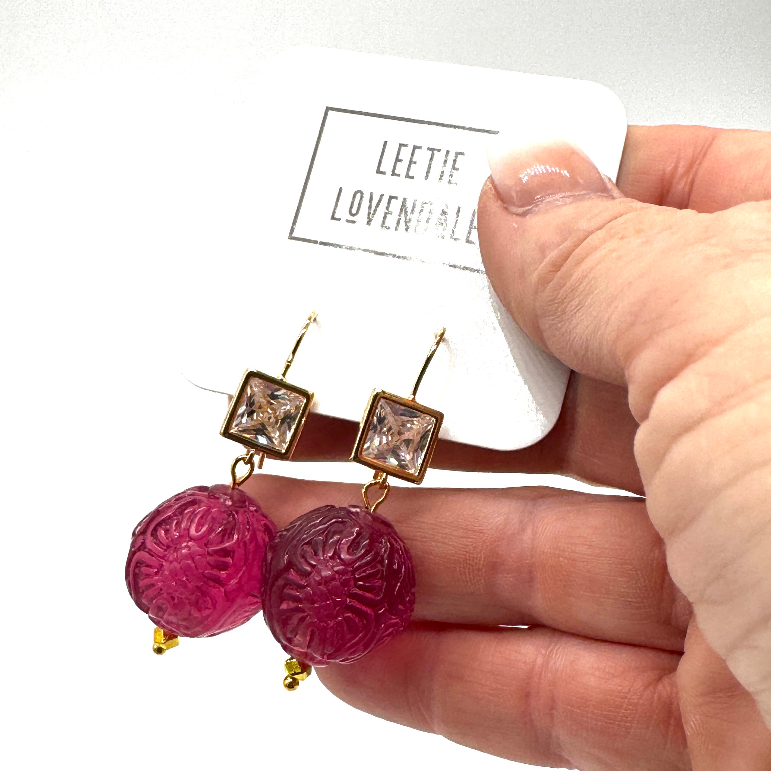 Cranberry Carved Crystal Earrings