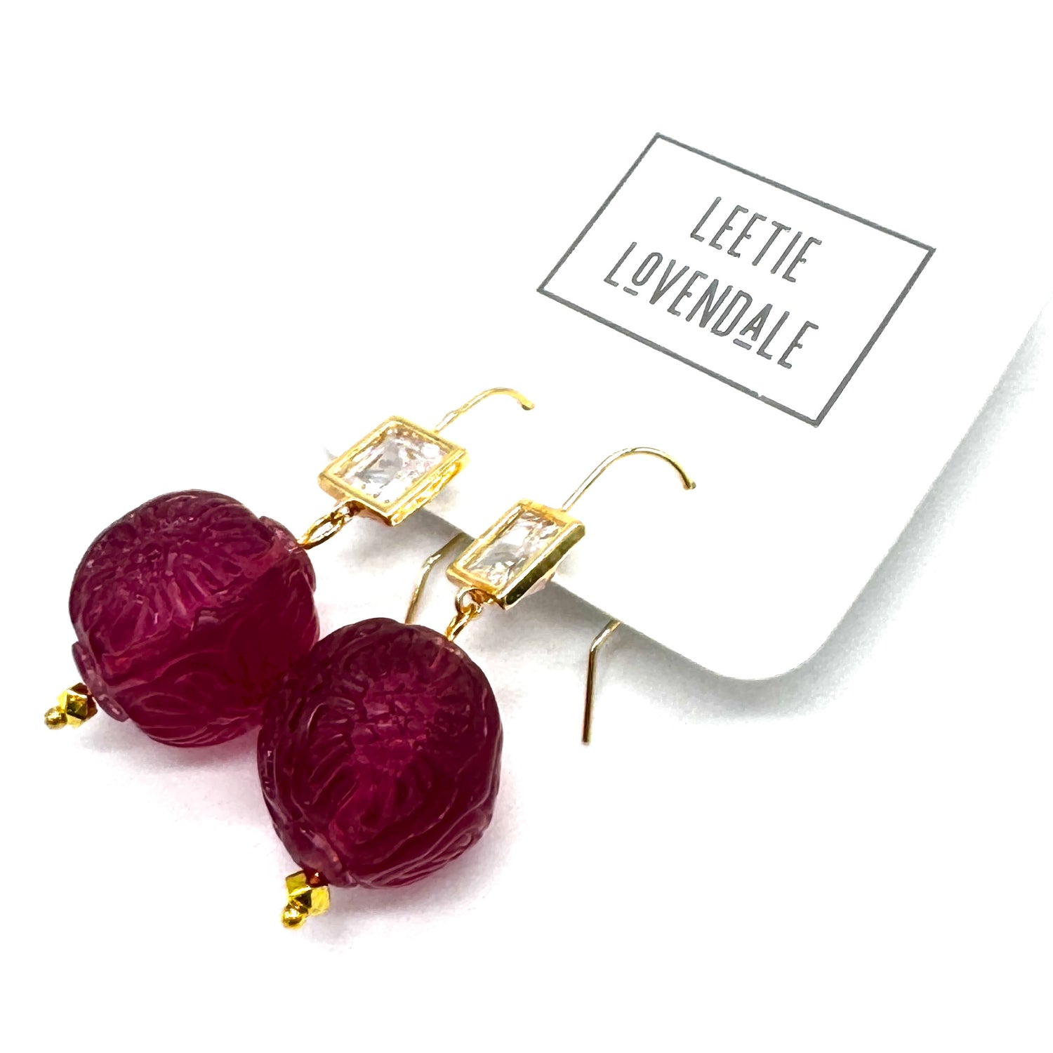 Cranberry Carved Crystal Earrings