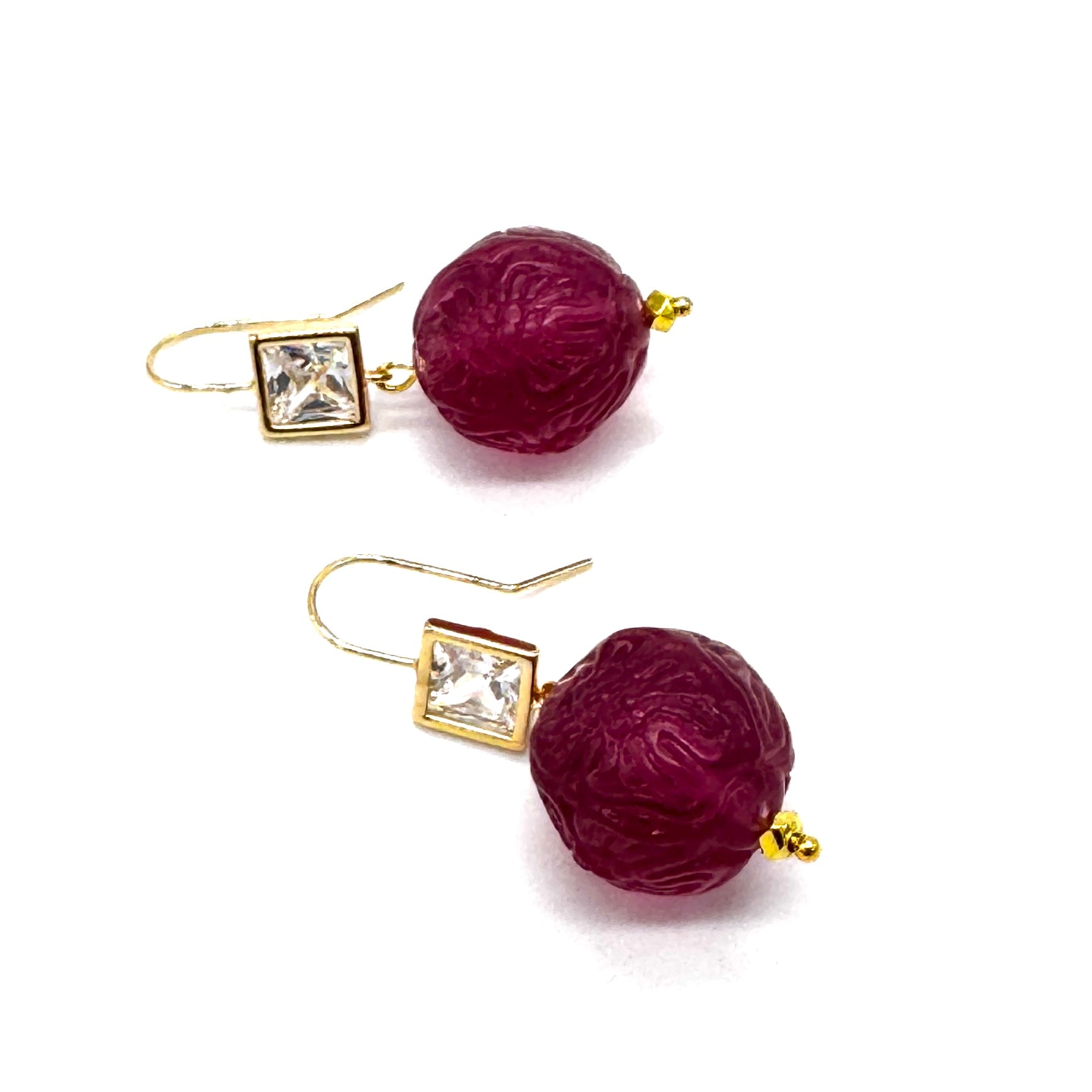 Cranberry Carved Crystal Earrings