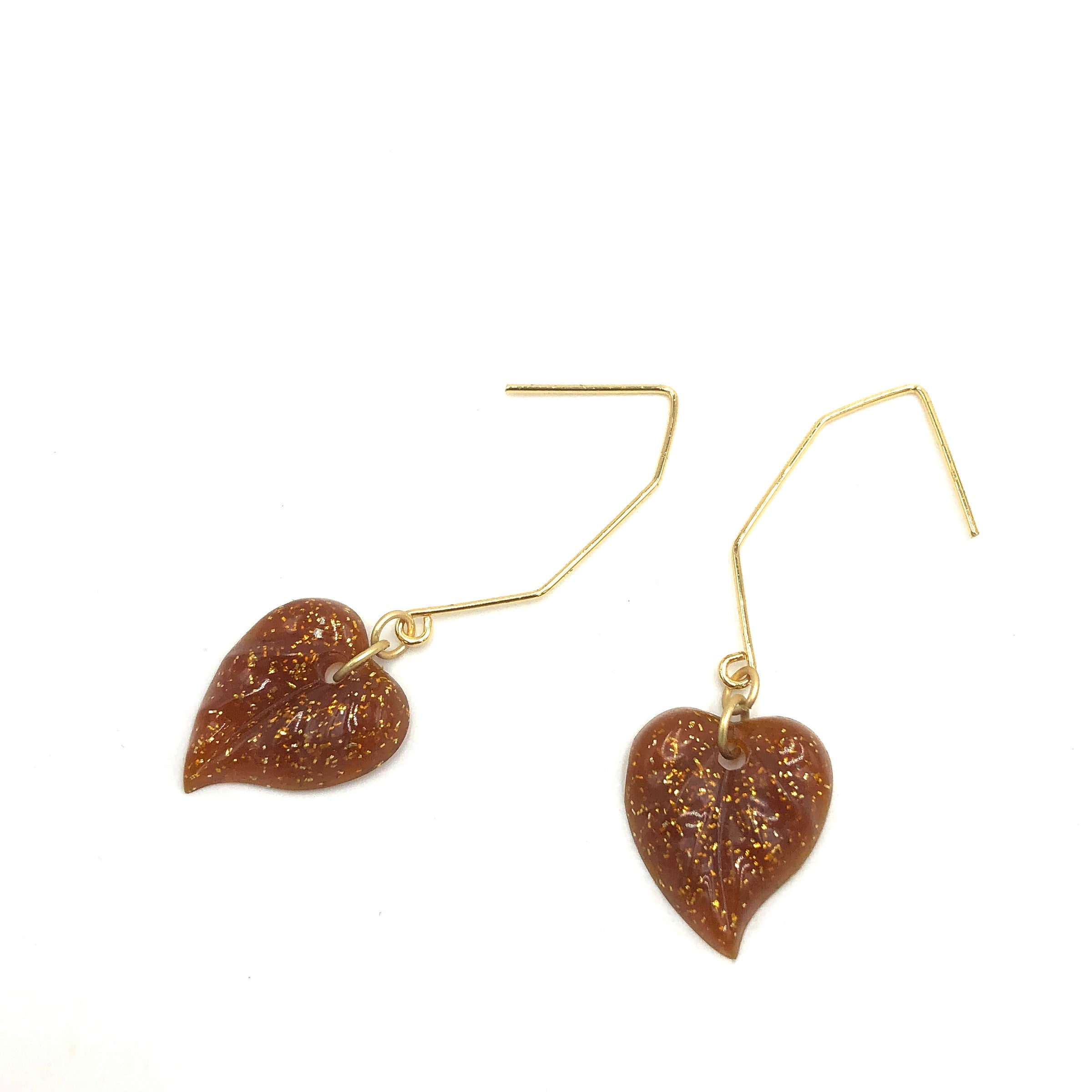 orange sparkle leaf earrings