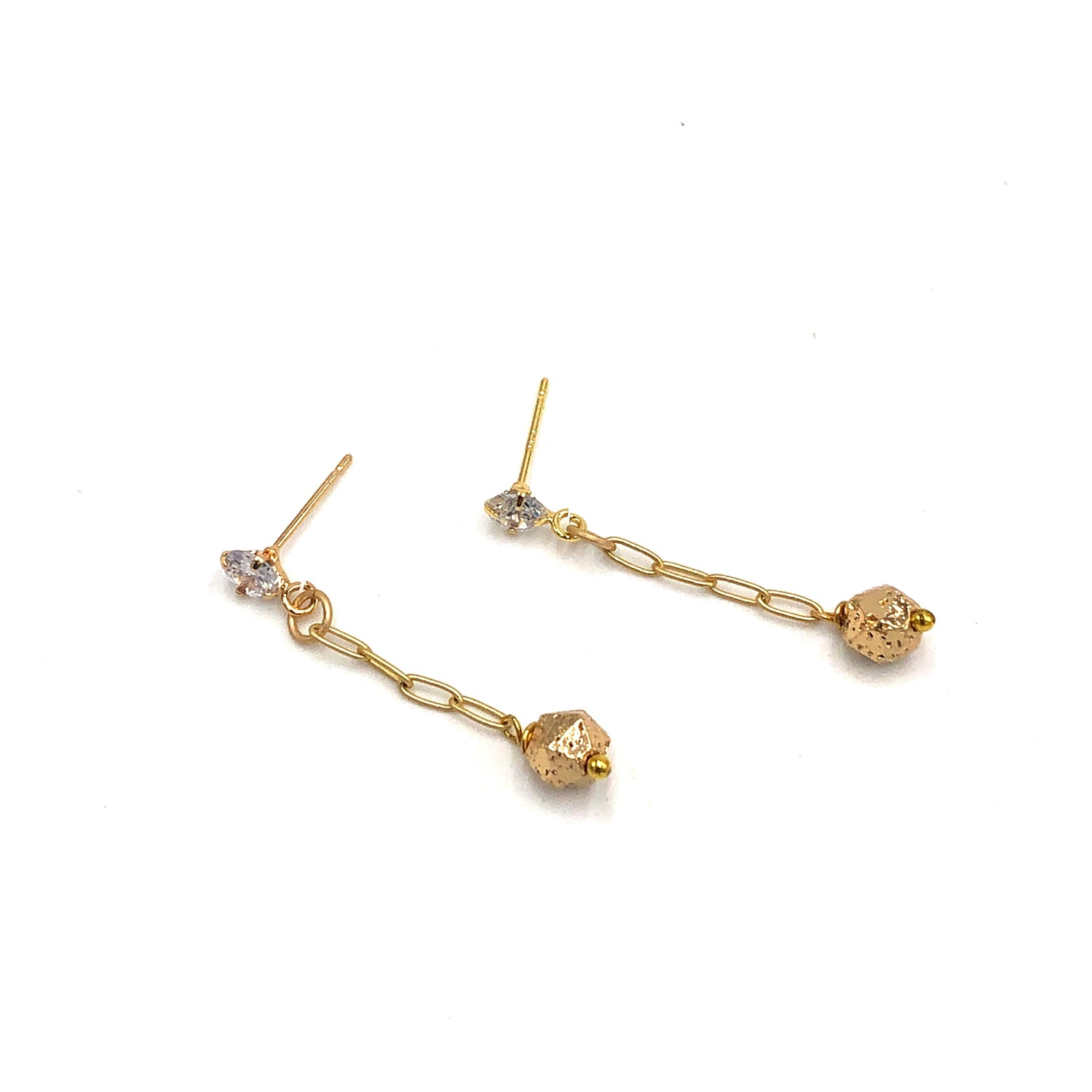 Gold Chain &amp; CZ Chain Drop Earrings