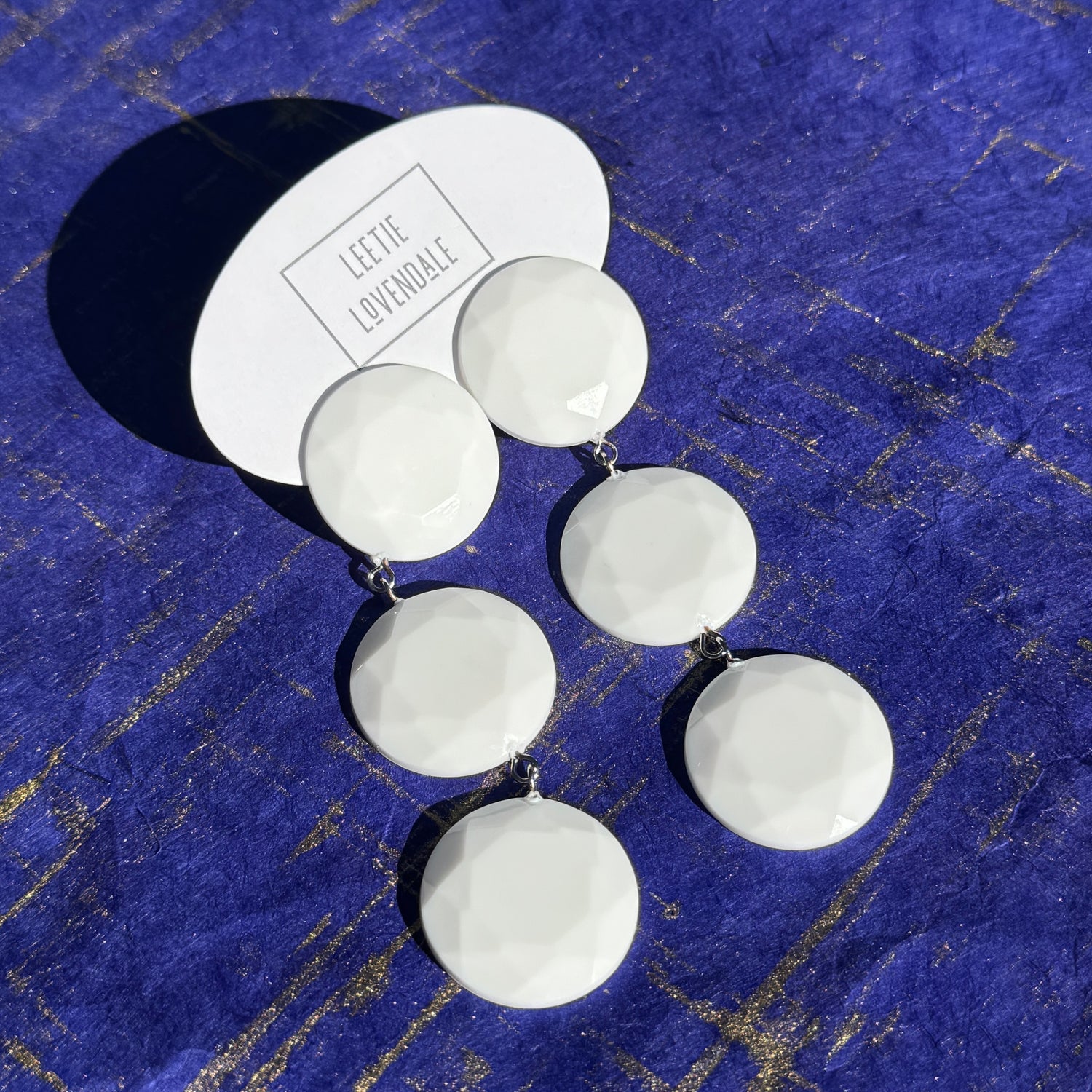 White Facet Tri Dot Earrings