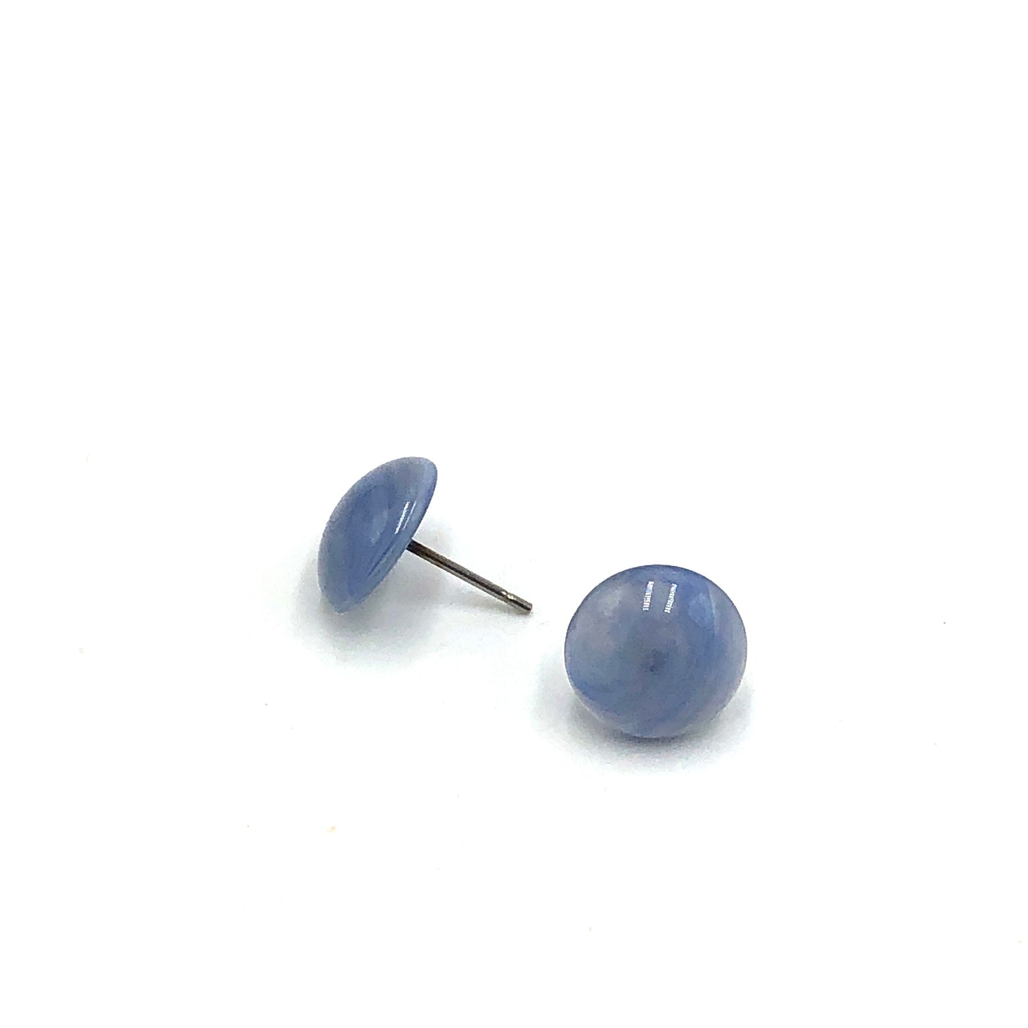 Denim Blue Marbled Retro Button Stud Earrings