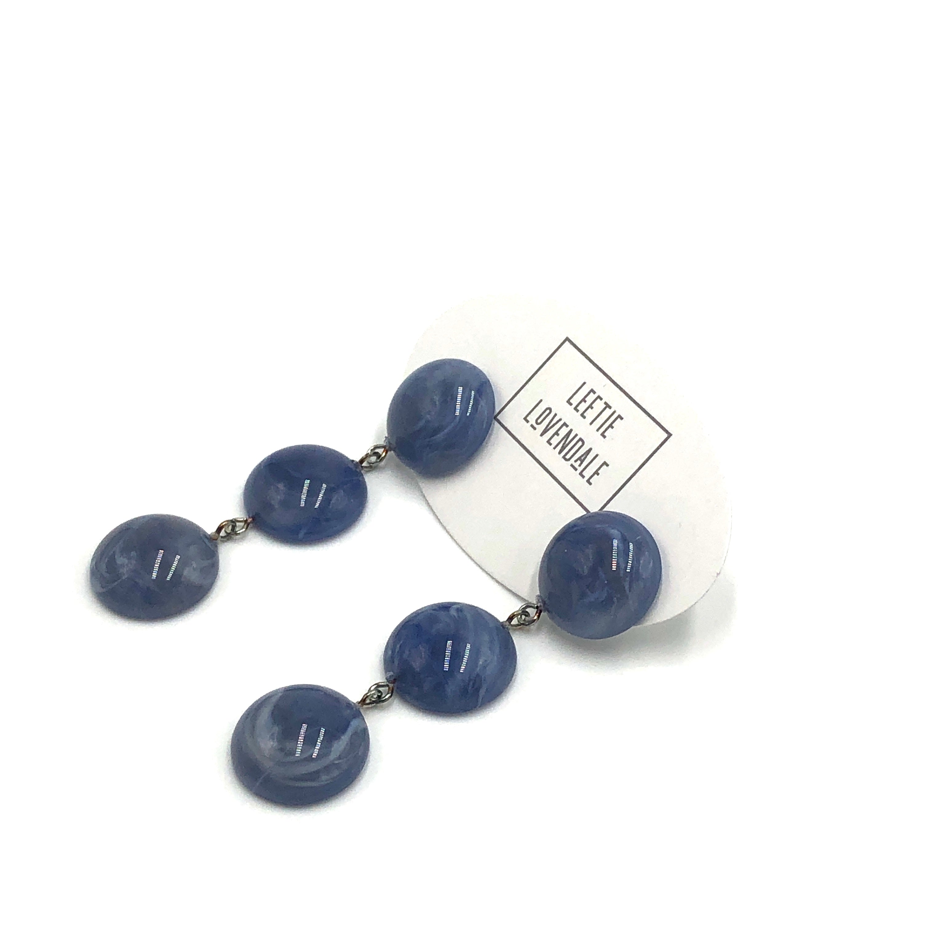 Denim Blue Marbled Tri Dot Donut Earrings