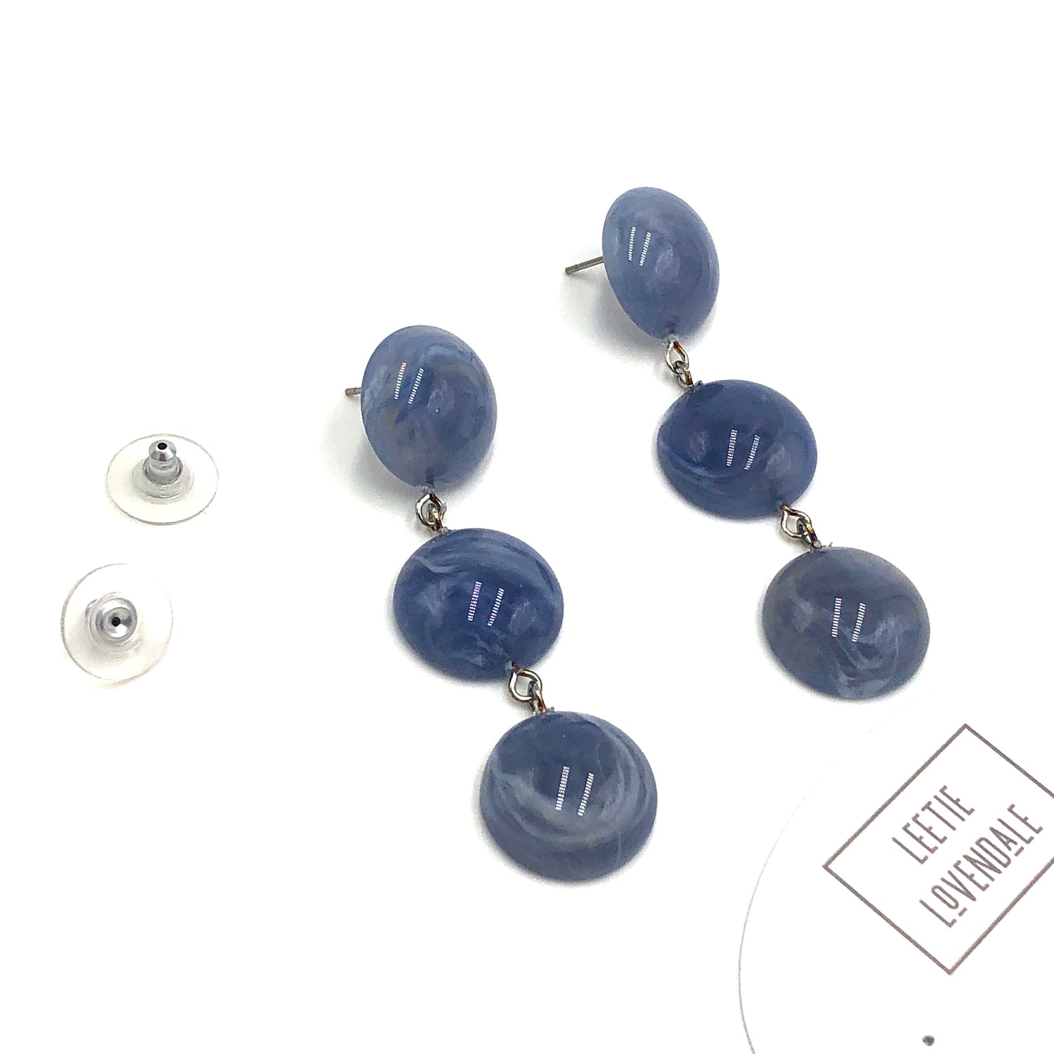 Denim Blue Marbled Tri Dot Donut Earrings