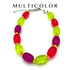 Multicolored beaded necklace on a white background with &