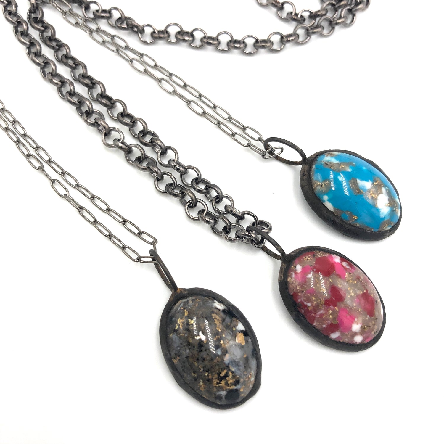 Black Mosaic Oval Layering Necklace