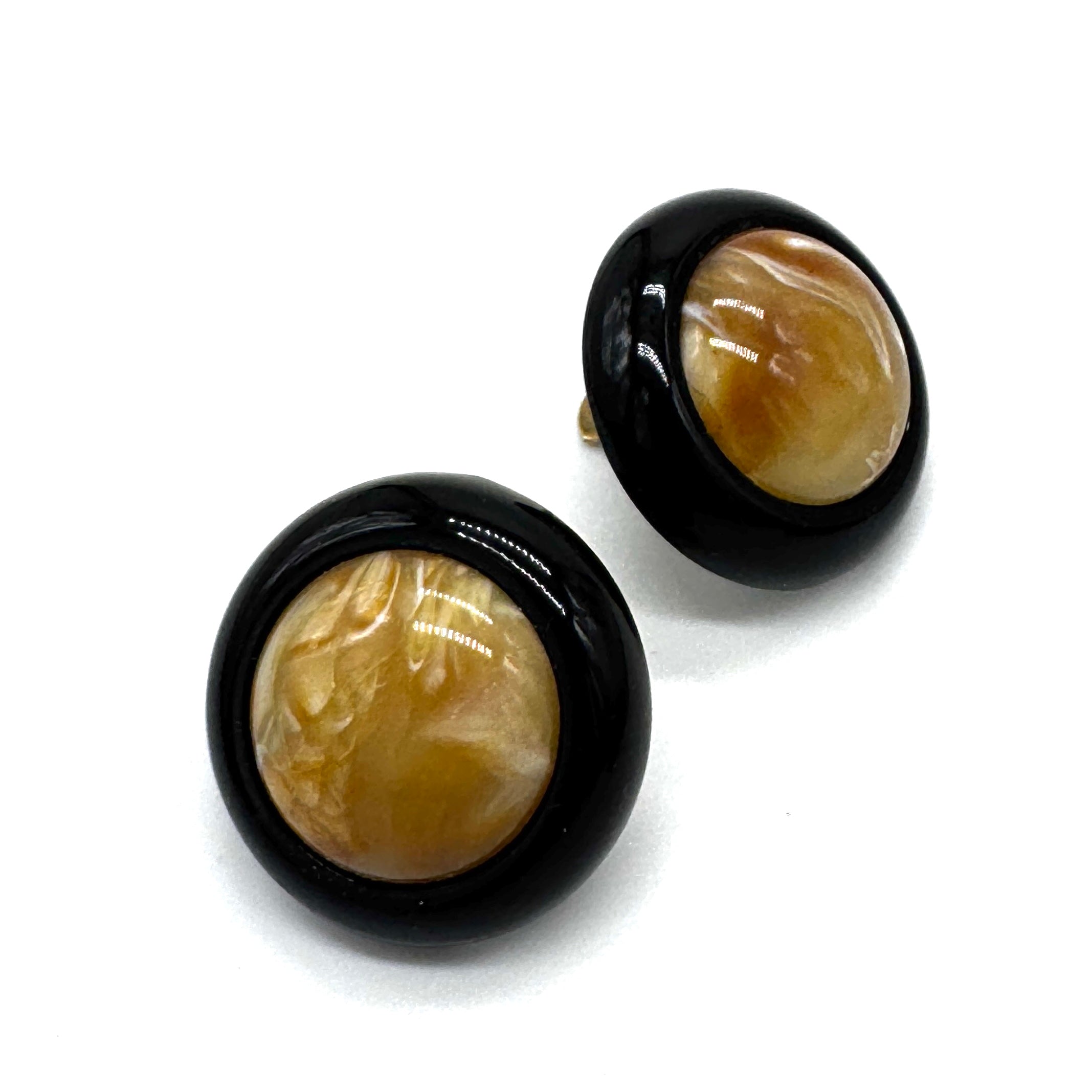 Beige Marbled Italian Clip On Button Earrings - vintage deadstock