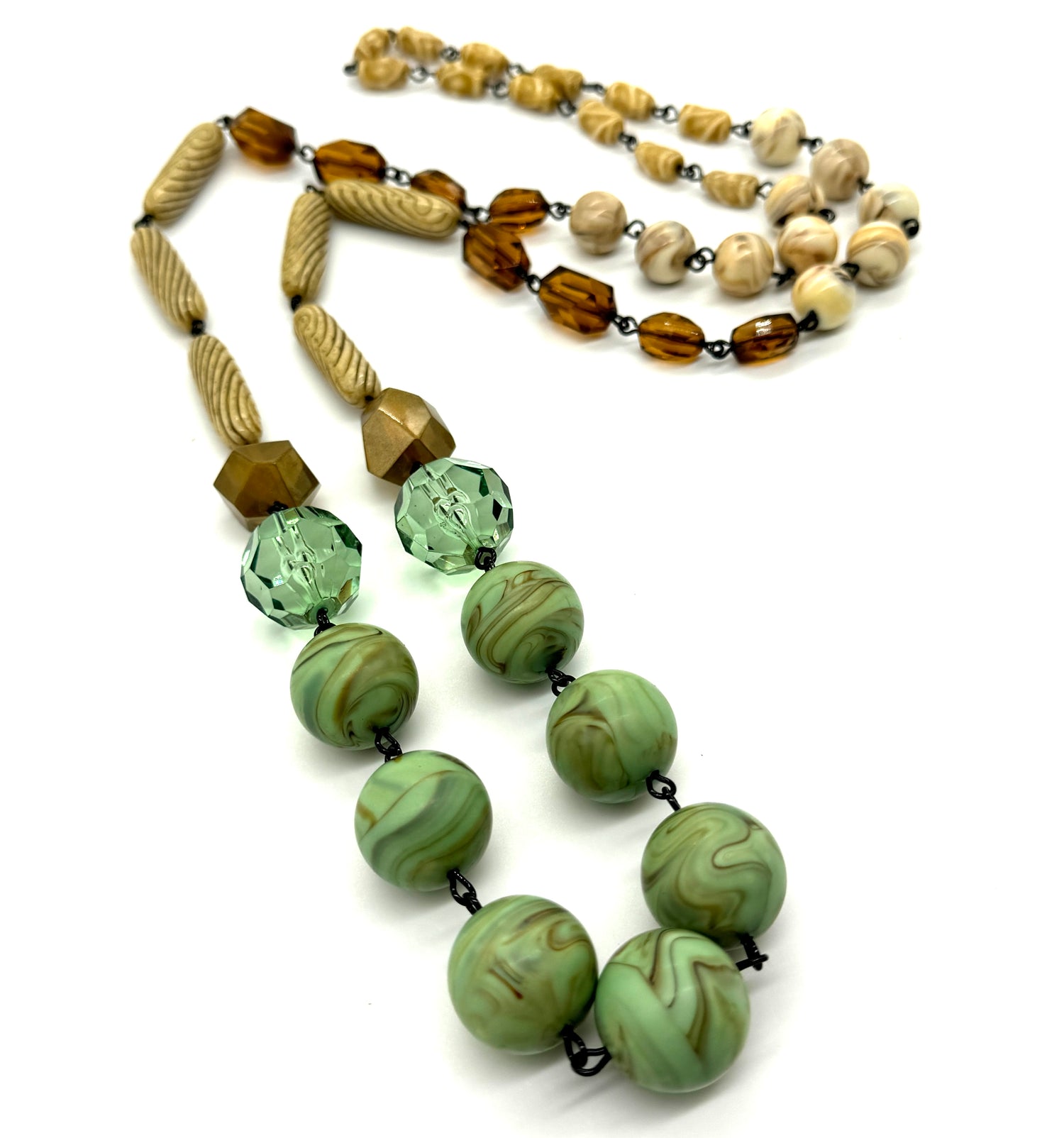 Marbled Moss Rosary-Chained Rope Necklace