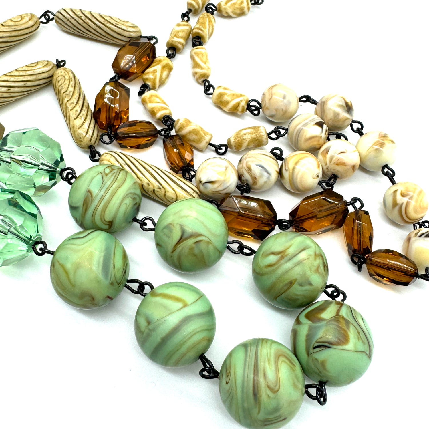 Marbled Moss Rosary-Chained Rope Necklace