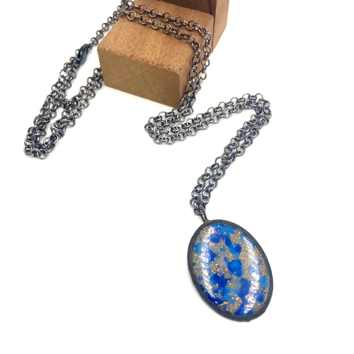 Blue &amp; Bling Oval Mosaic Layering Necklace