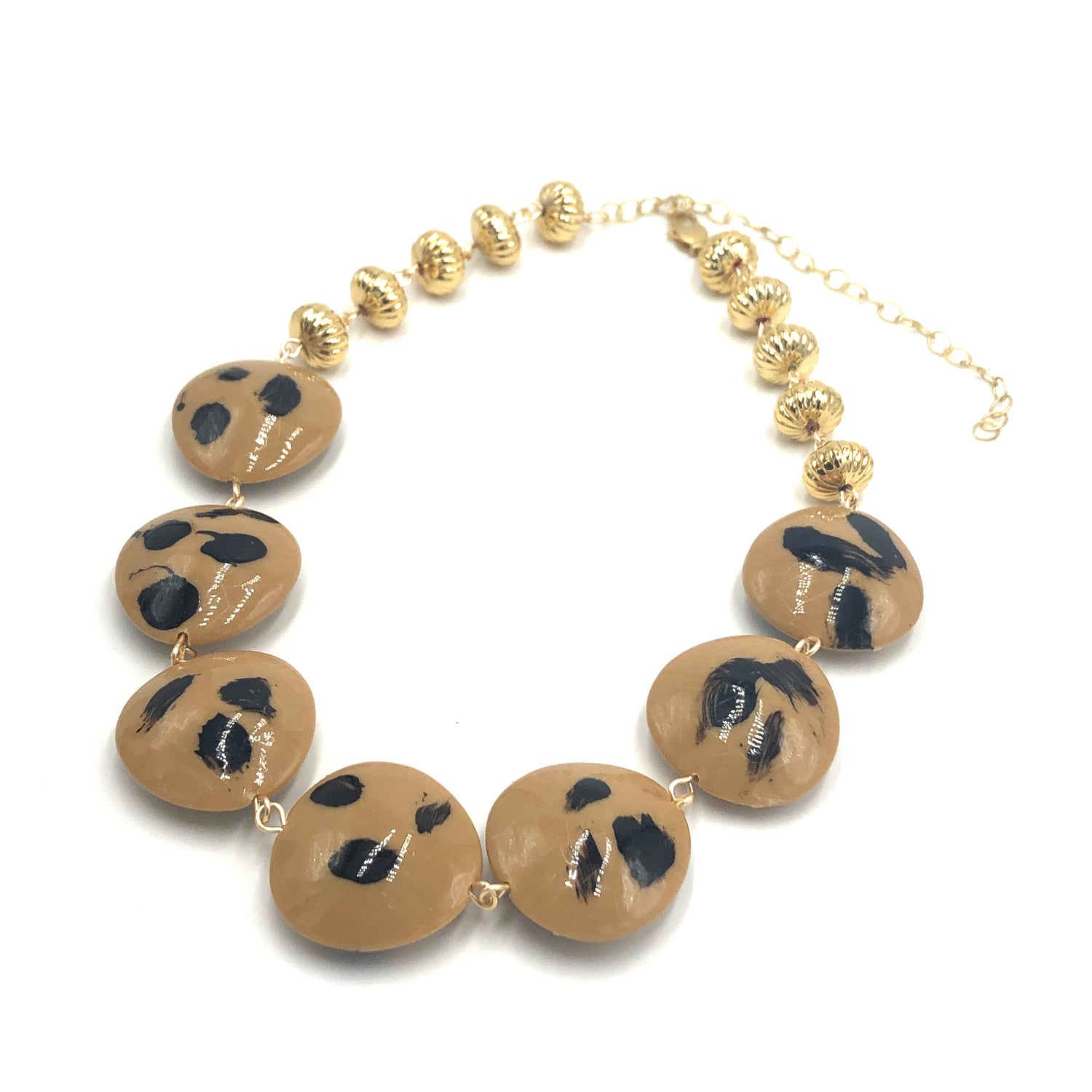 Wild Spotted Beige Chunky Disc Amelia Necklace