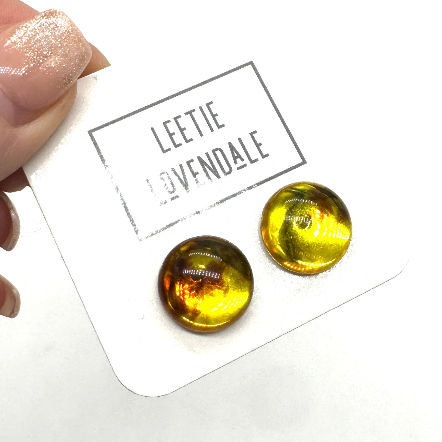 Amber Glow Spotted Retro Button STud Earrings