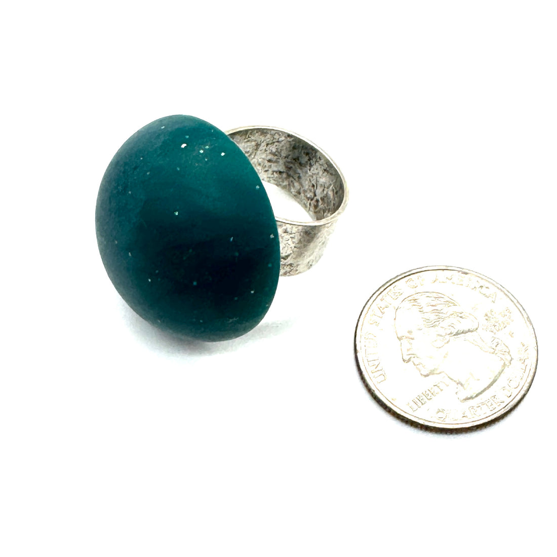 Deep Matte Teal Orbit Cocktail Ring