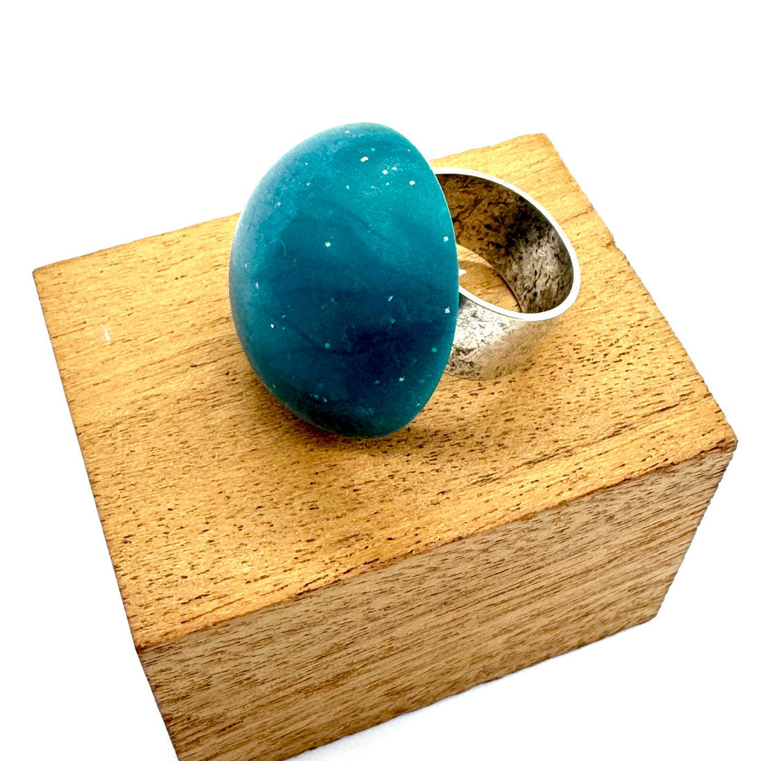 Deep Matte Teal Orbit Cocktail Ring
