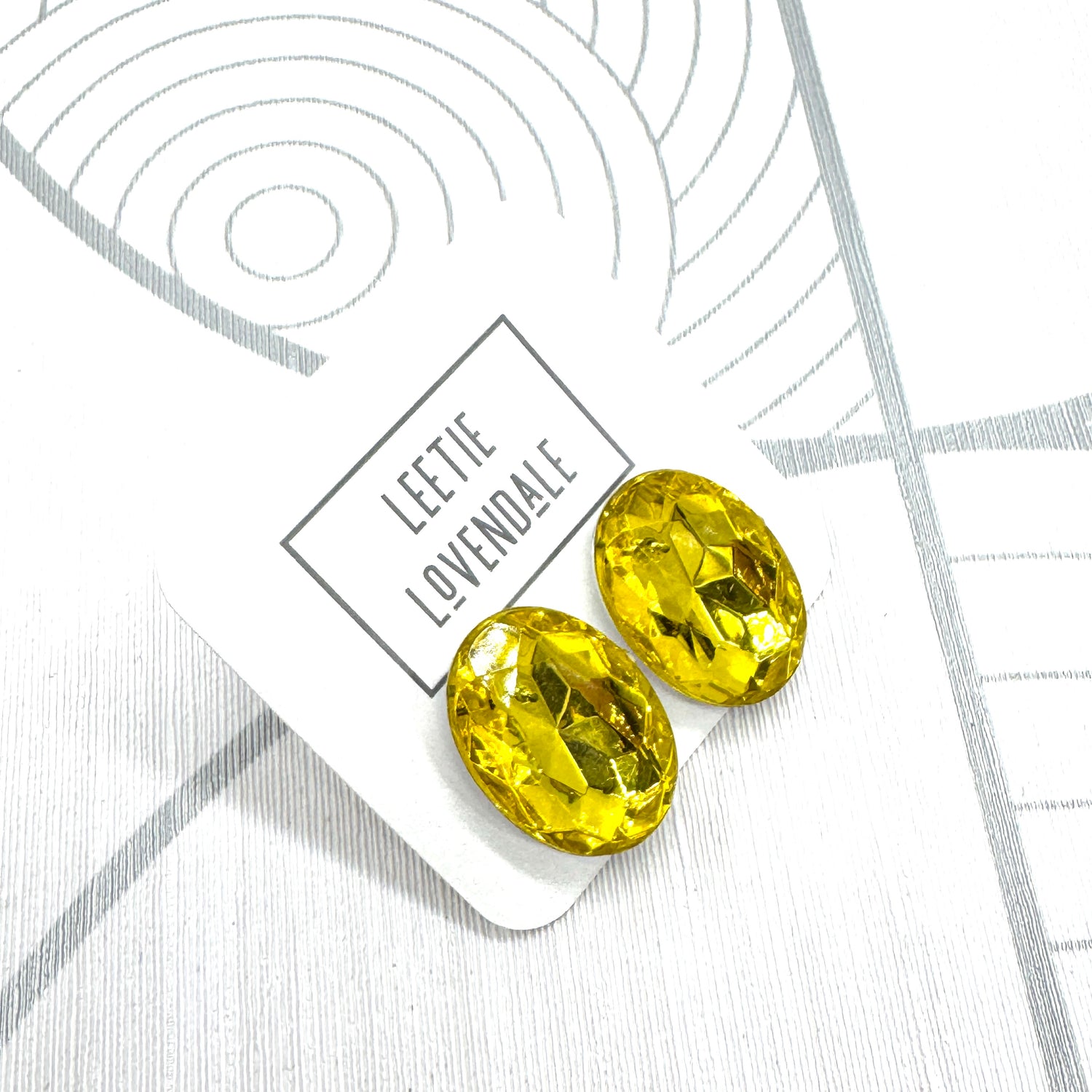 Sun Yellow Jumbo Faceted Oval Shine On Stud Earings