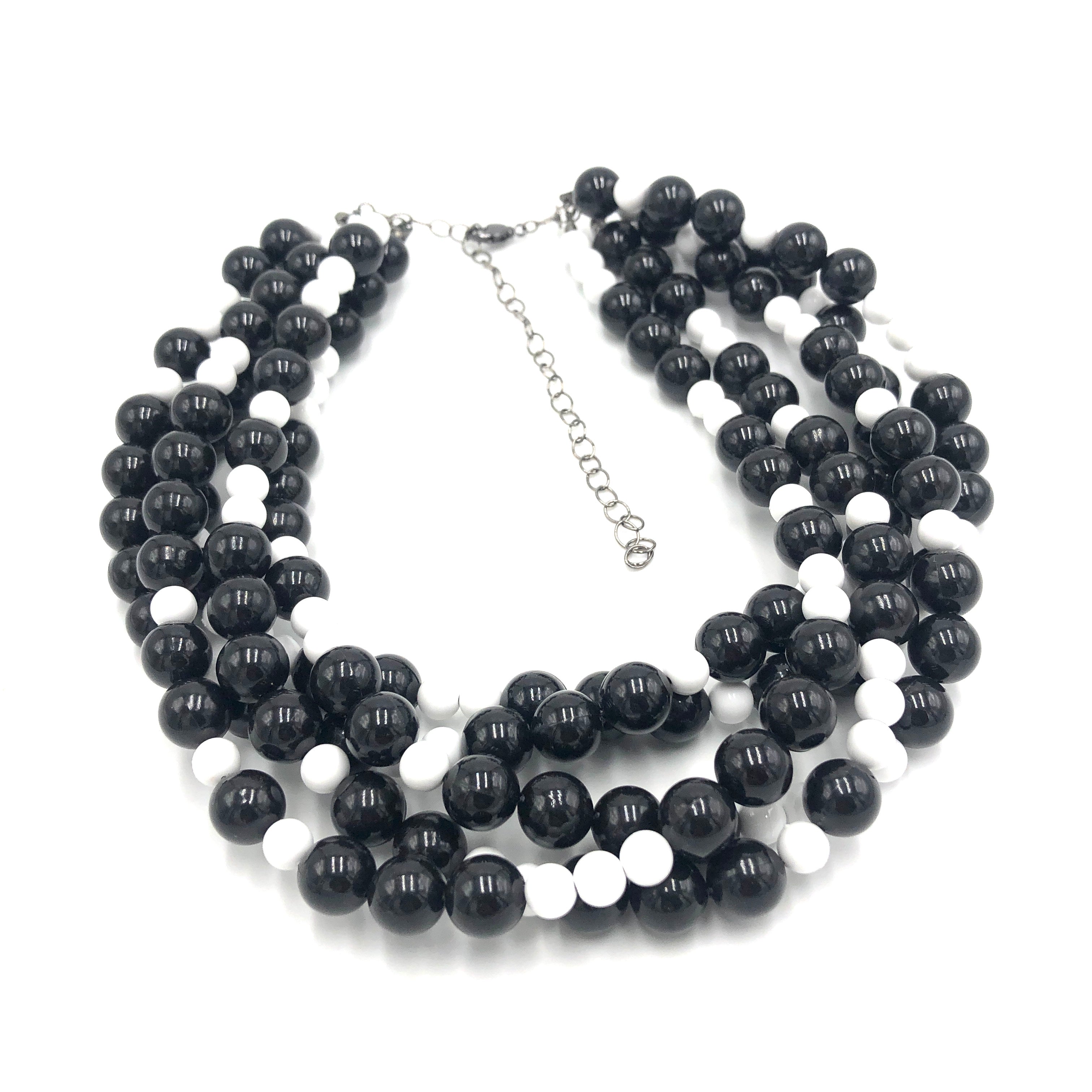white and black beaded acrylic necklace