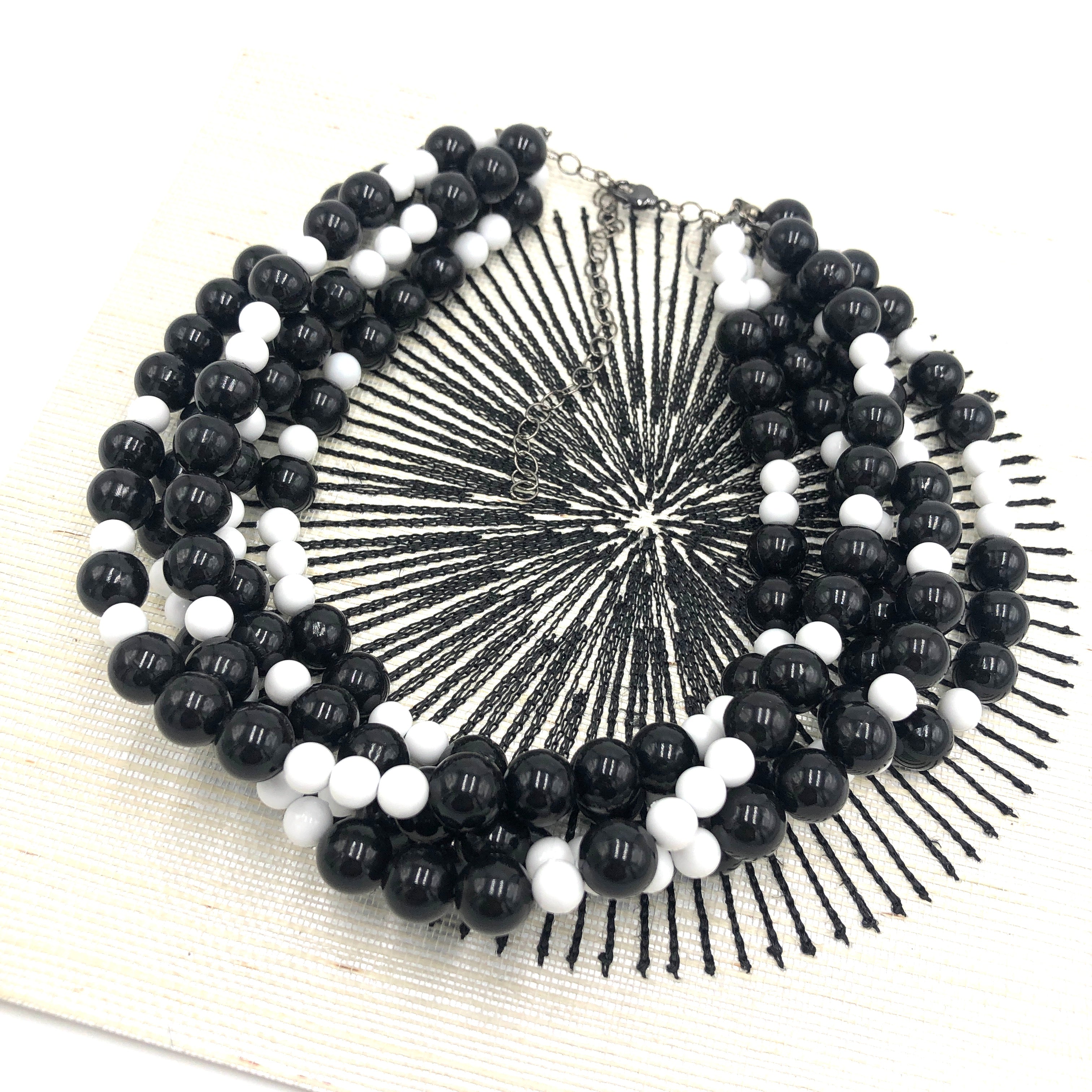black and white beaded fashion necklace