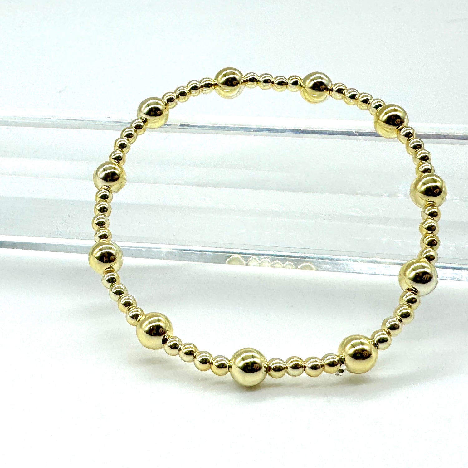 Vacuum-Plated Gold Beaded Stretch Bracelet  - Quintent 3mm and 6mm