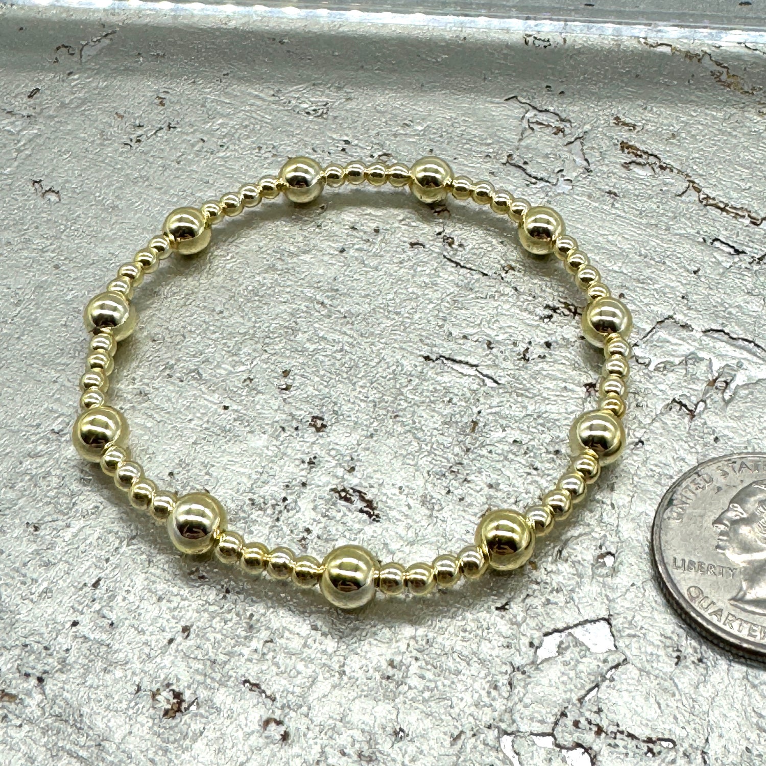 Vacuum-Plated Gold Beaded Stretch Bracelet  - Quintent 3mm and 6mm