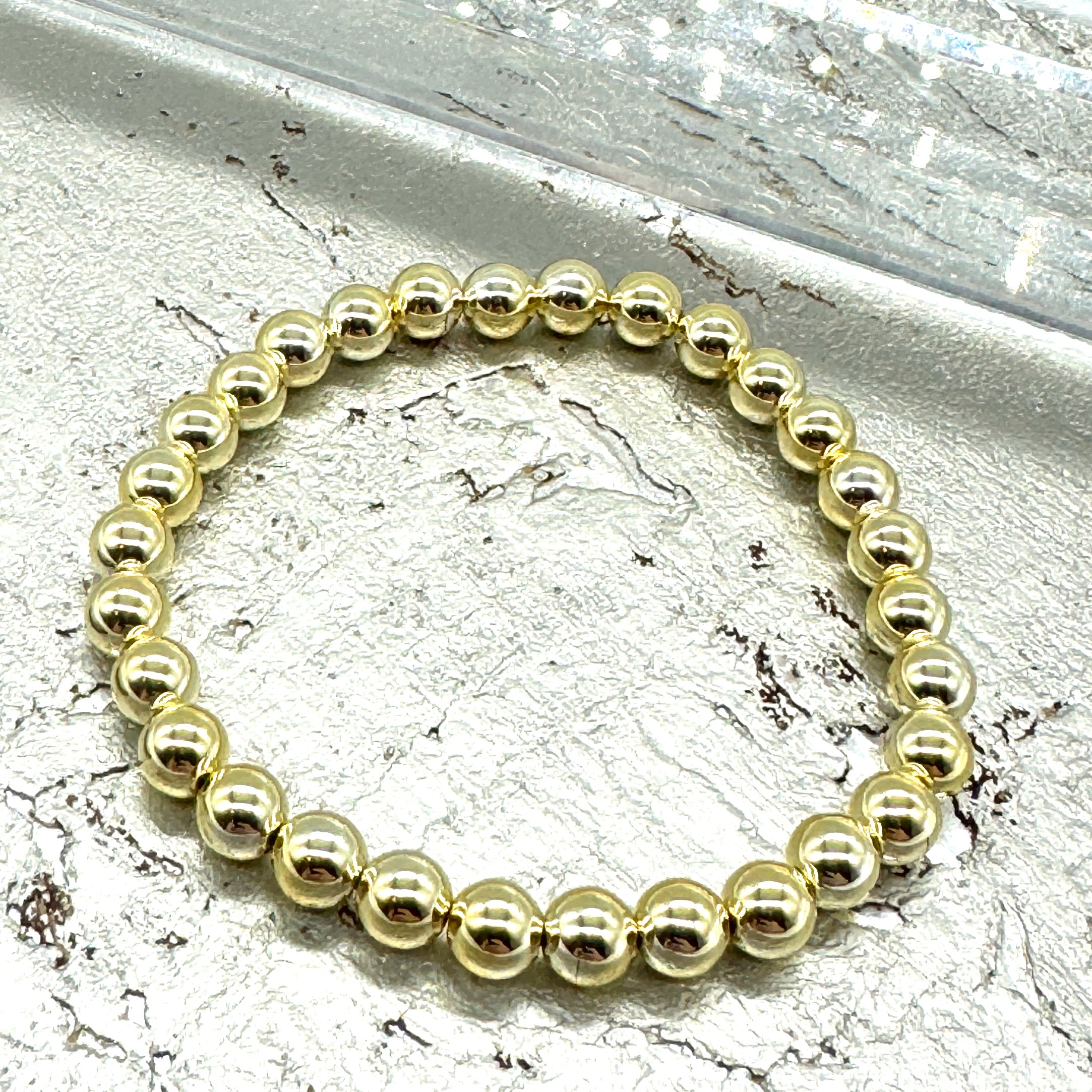 Vacuum-Plated Gold Beaded Stretch Bracelet  - 6mm