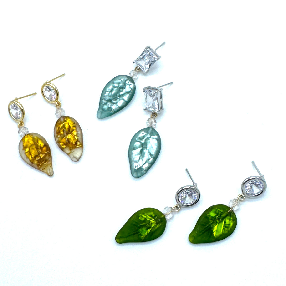 Shimmer Glass Leaf Earrings