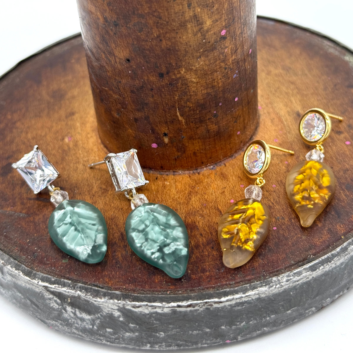 Shimmer Glass Leaf Earrings