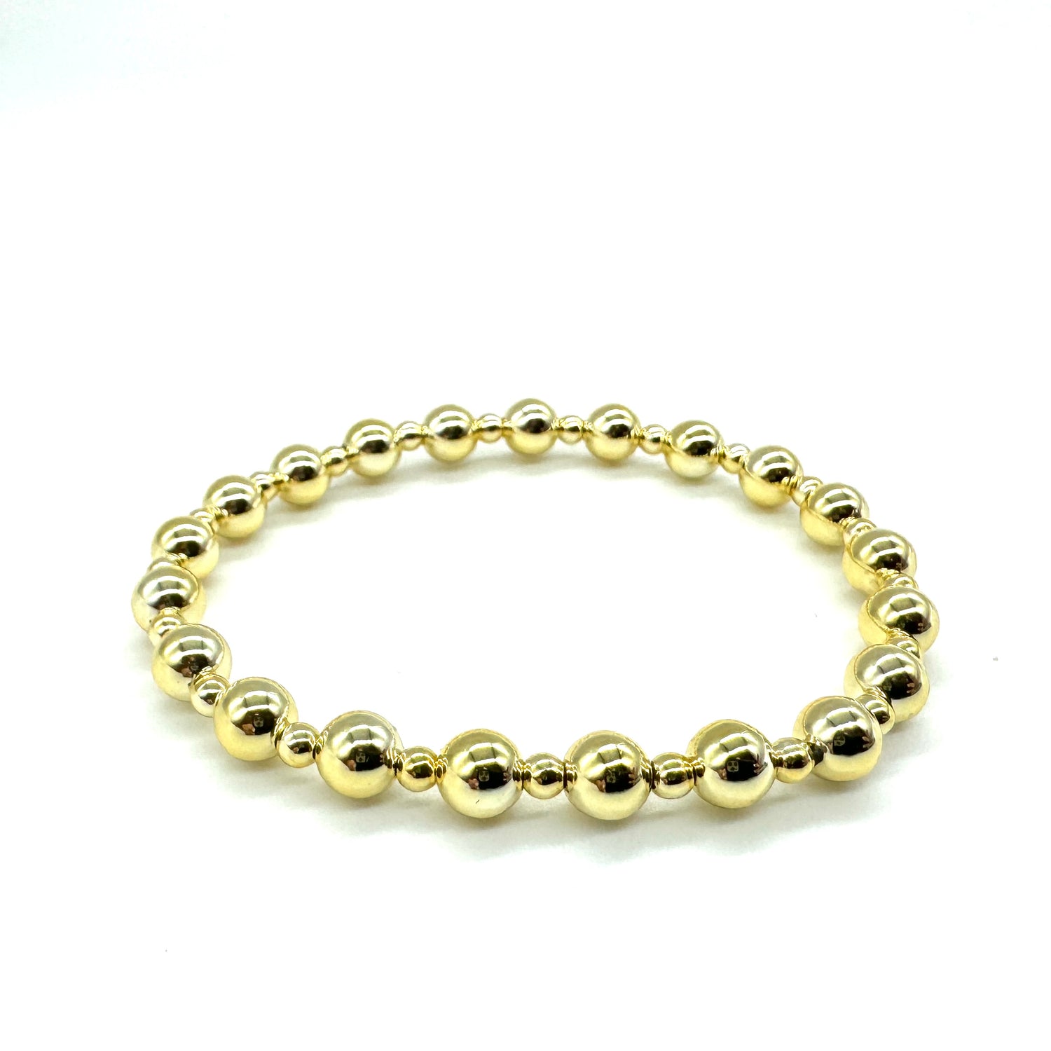 Vacuum-Plated Gold Beaded Stretch Bracelet  - Dotted Pattern 3mm &amp; 6mm