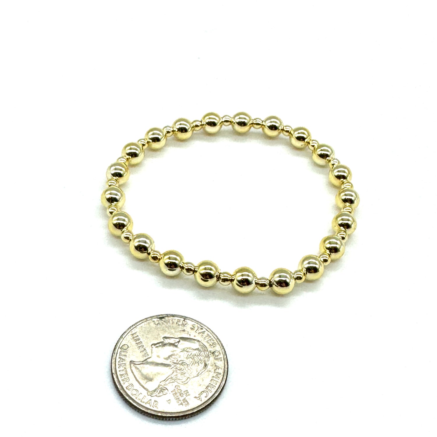 Vacuum-Plated Gold Beaded Stretch Bracelet  - Dotted Pattern 3mm &amp; 6mm