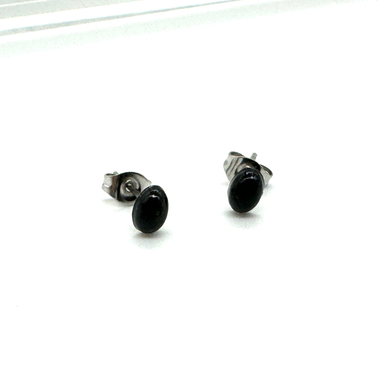 Black Tiny Oval Stud Earrings