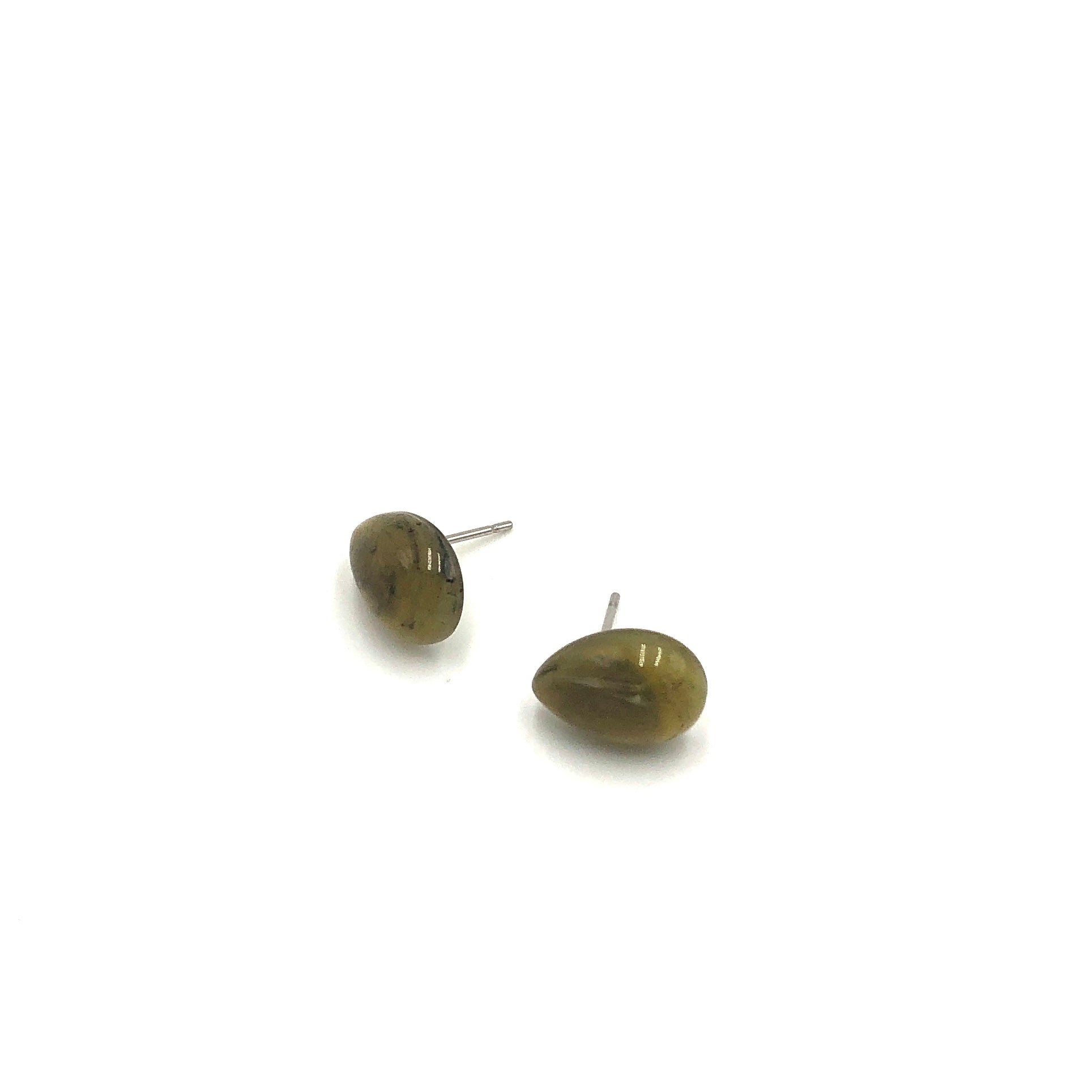 Moss Green Marbled Teardrop Stud Earrings *