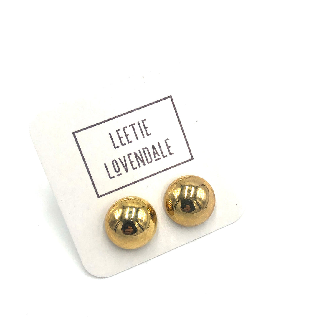 Gold Metallic Retro Button Stud Earrings - 15mm *