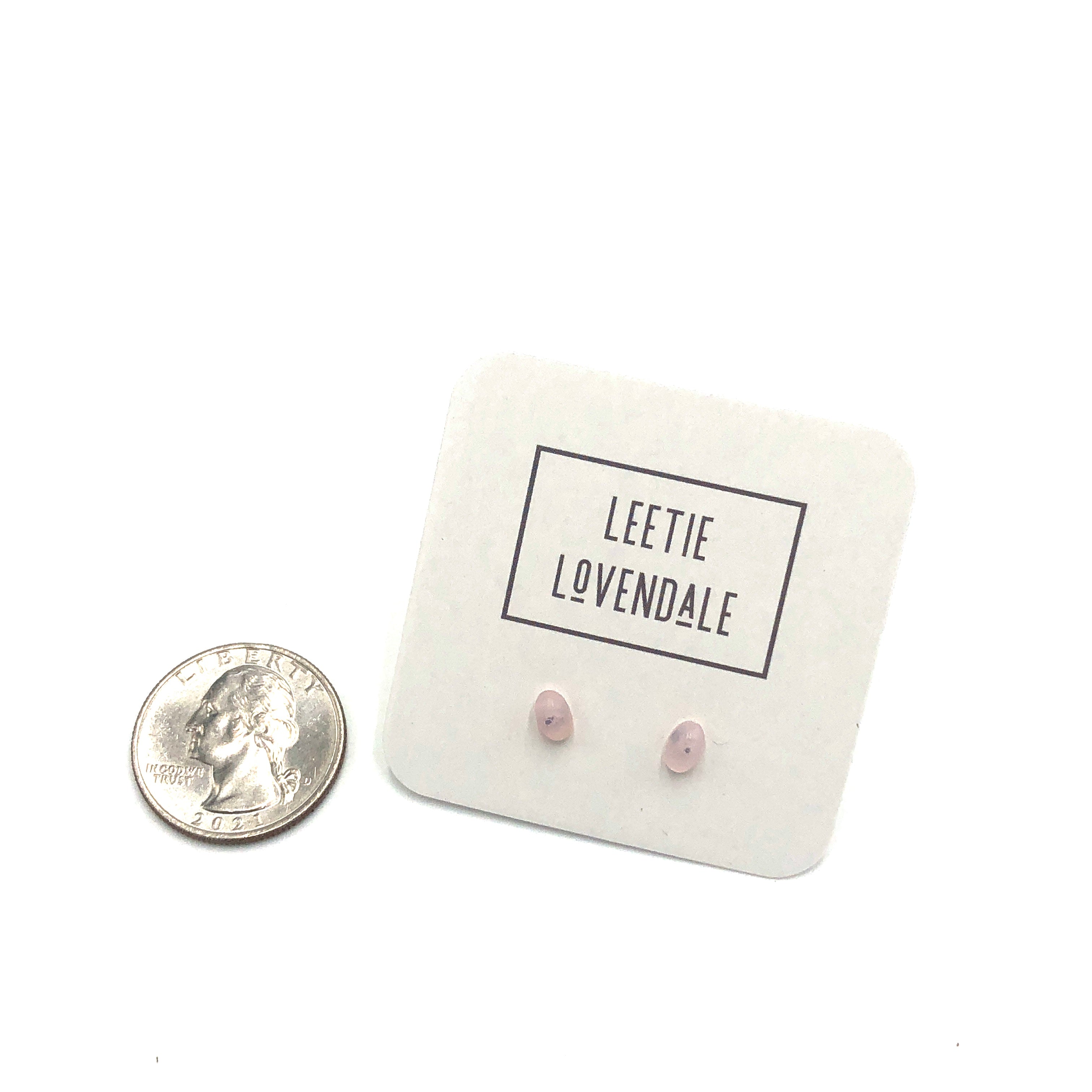 Pink Opal Tiny Oval Stud Earrings