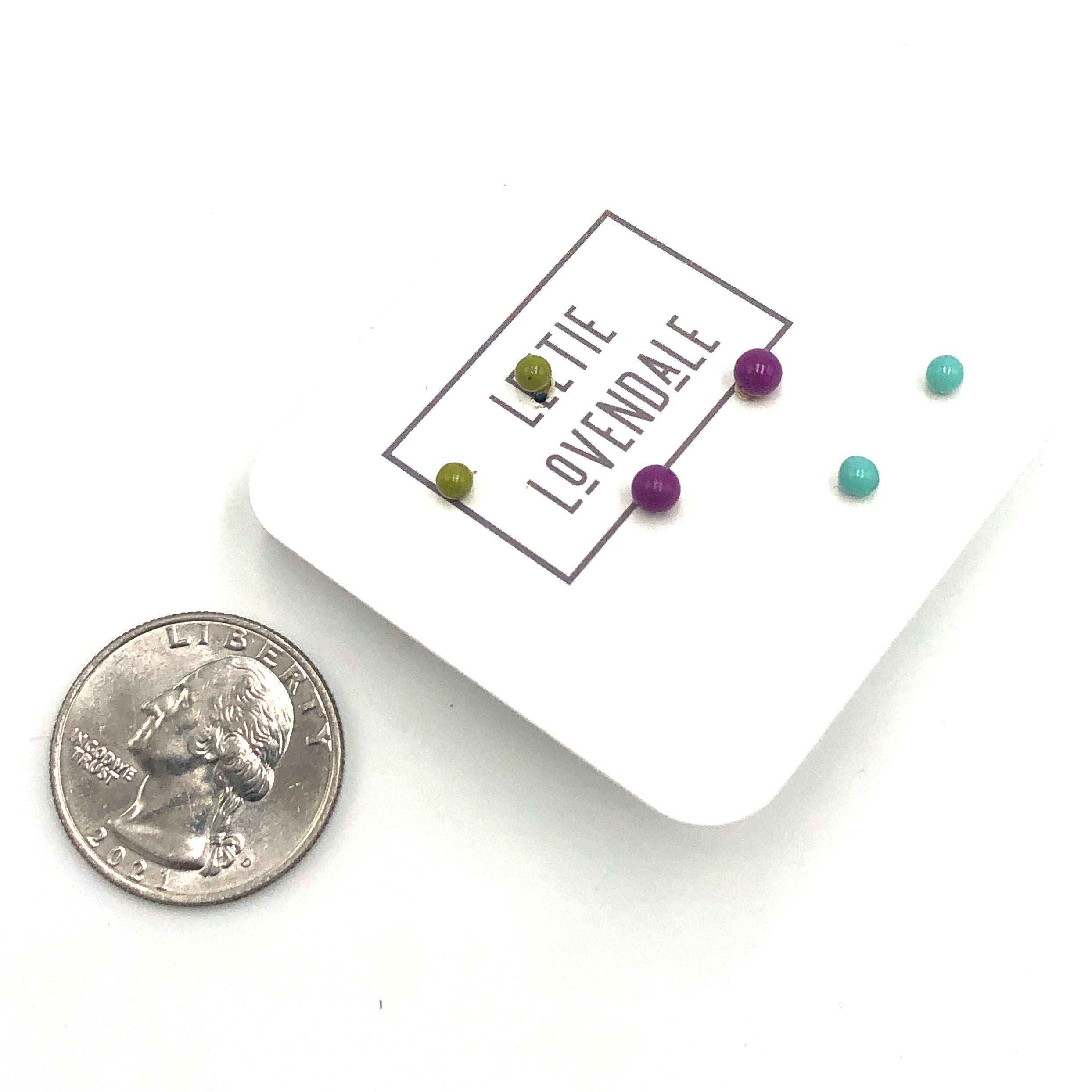 Olive Violet &amp; Turquoise Tiny Studs Earrings Set