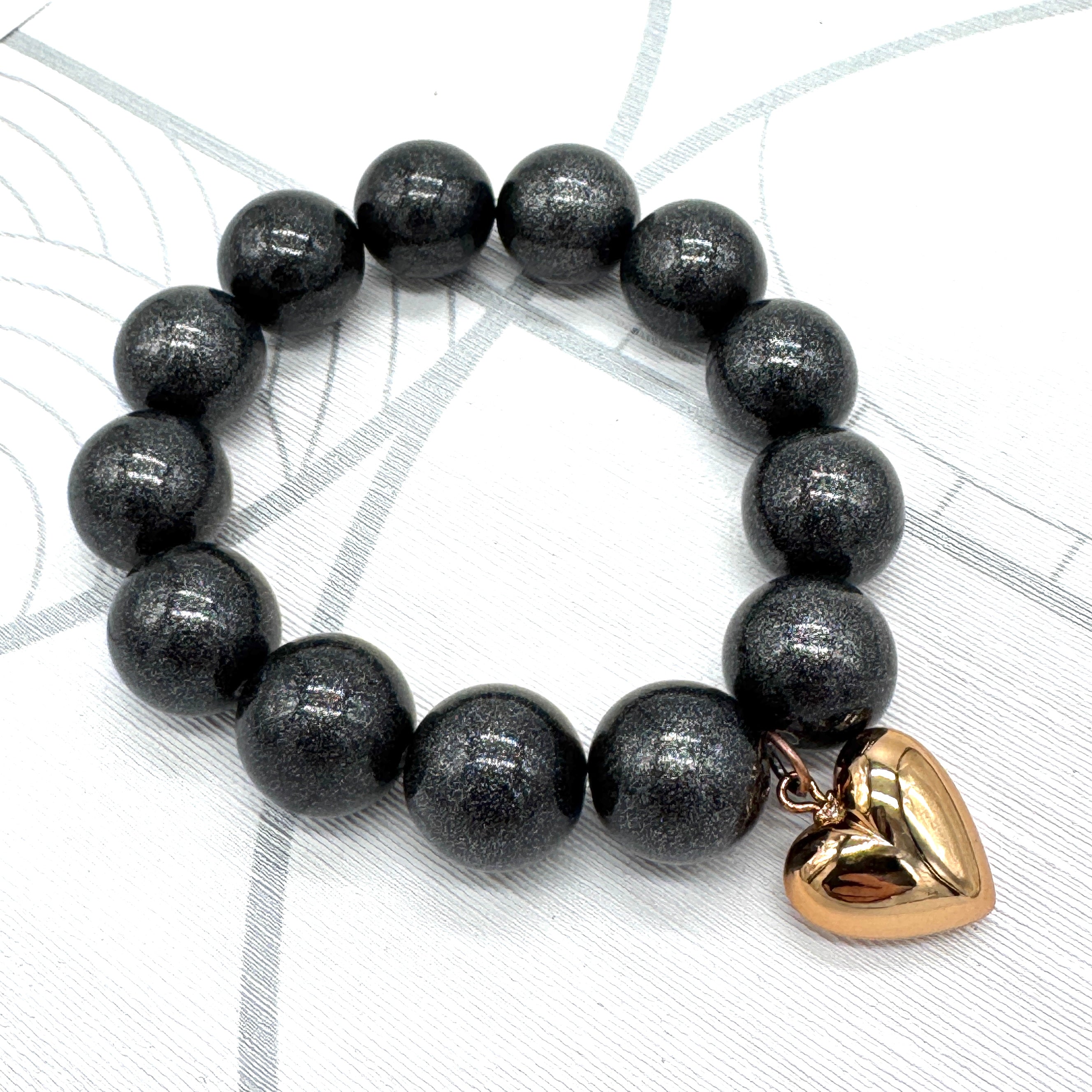 Dark Glimmer &amp; Heart Stretch Bracelet