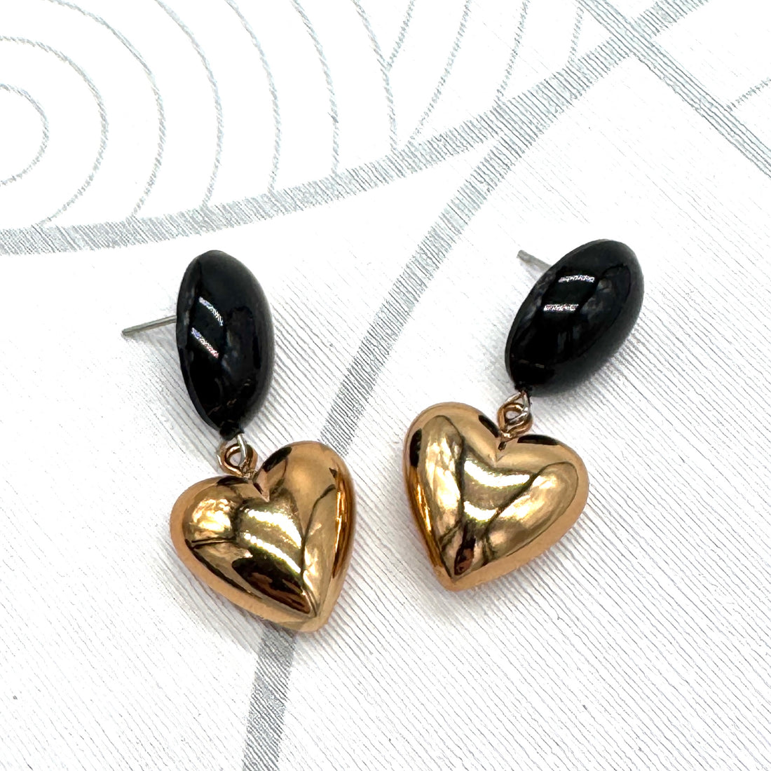 Blush &amp; Black Heart Earrings