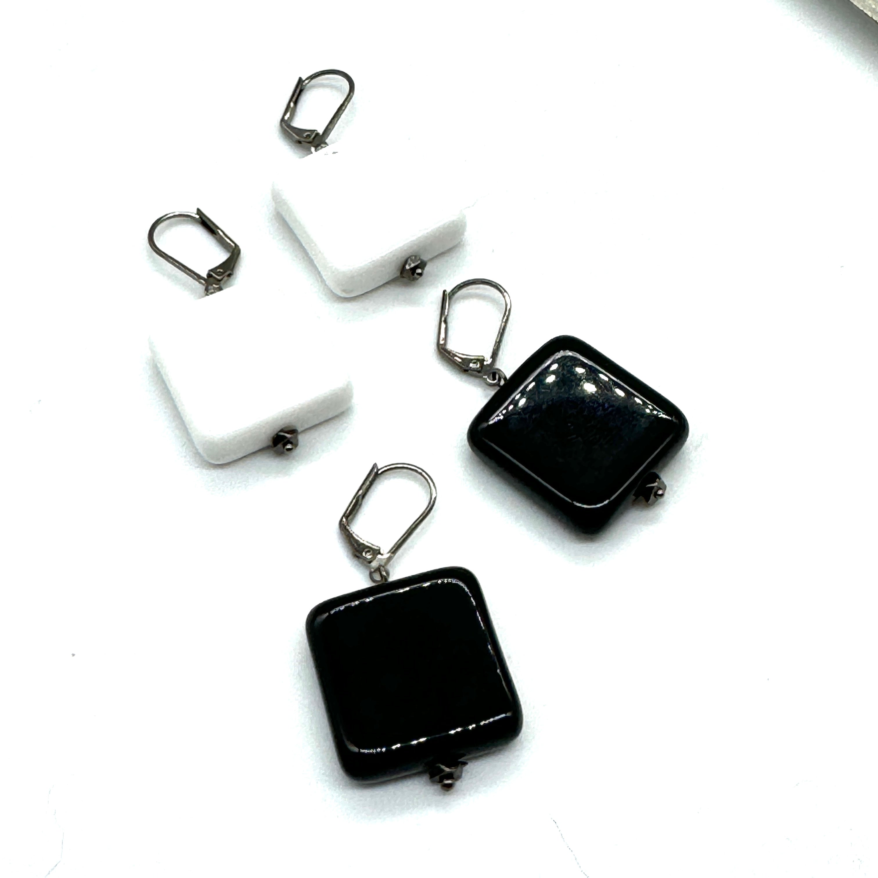 Black &amp; White Geometry Square Earrings