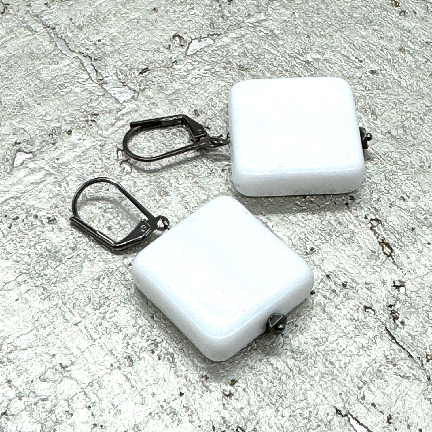 Black &amp; White Geometry Square Earrings