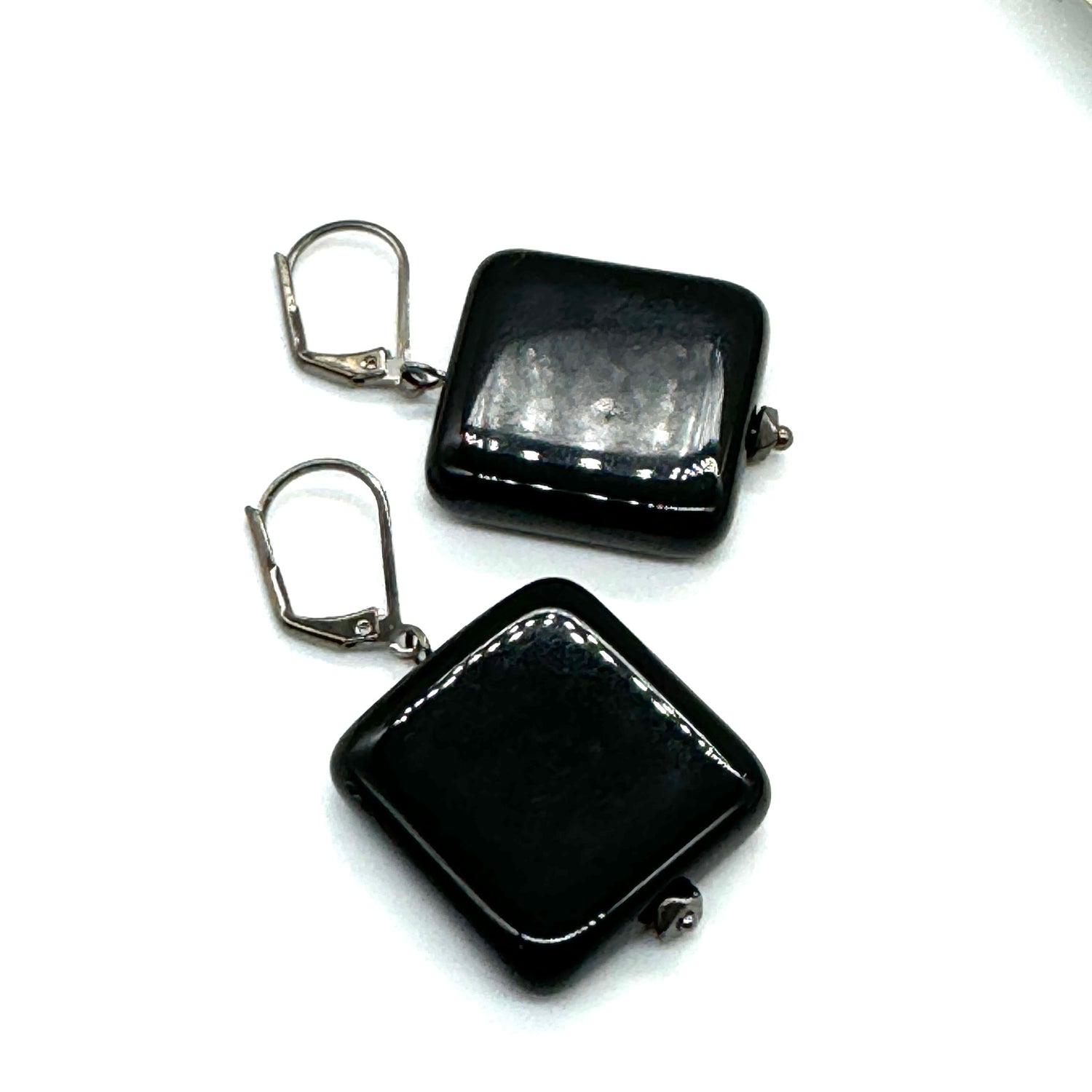 Black &amp; White Geometry Square Earrings