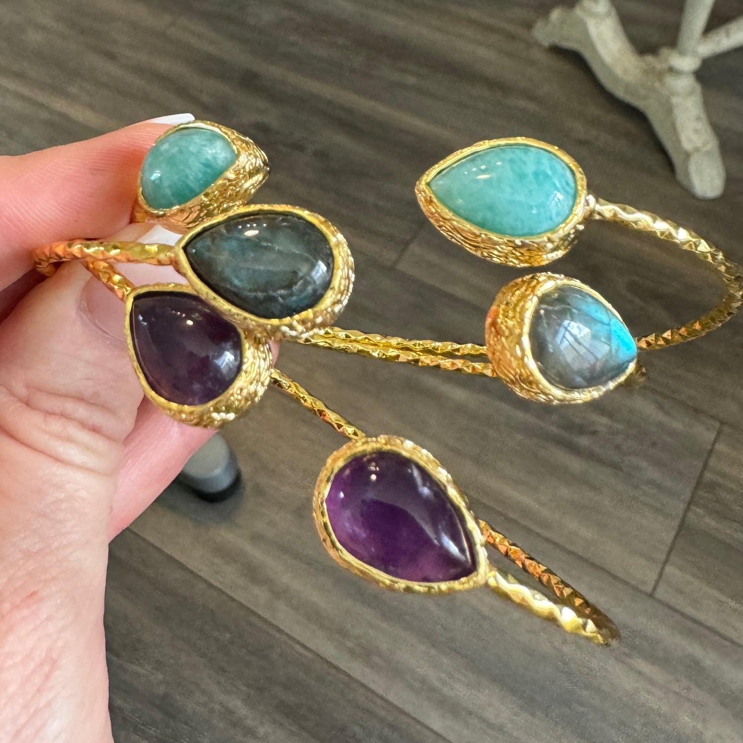 Gemstone Gold Cuff Bracelet