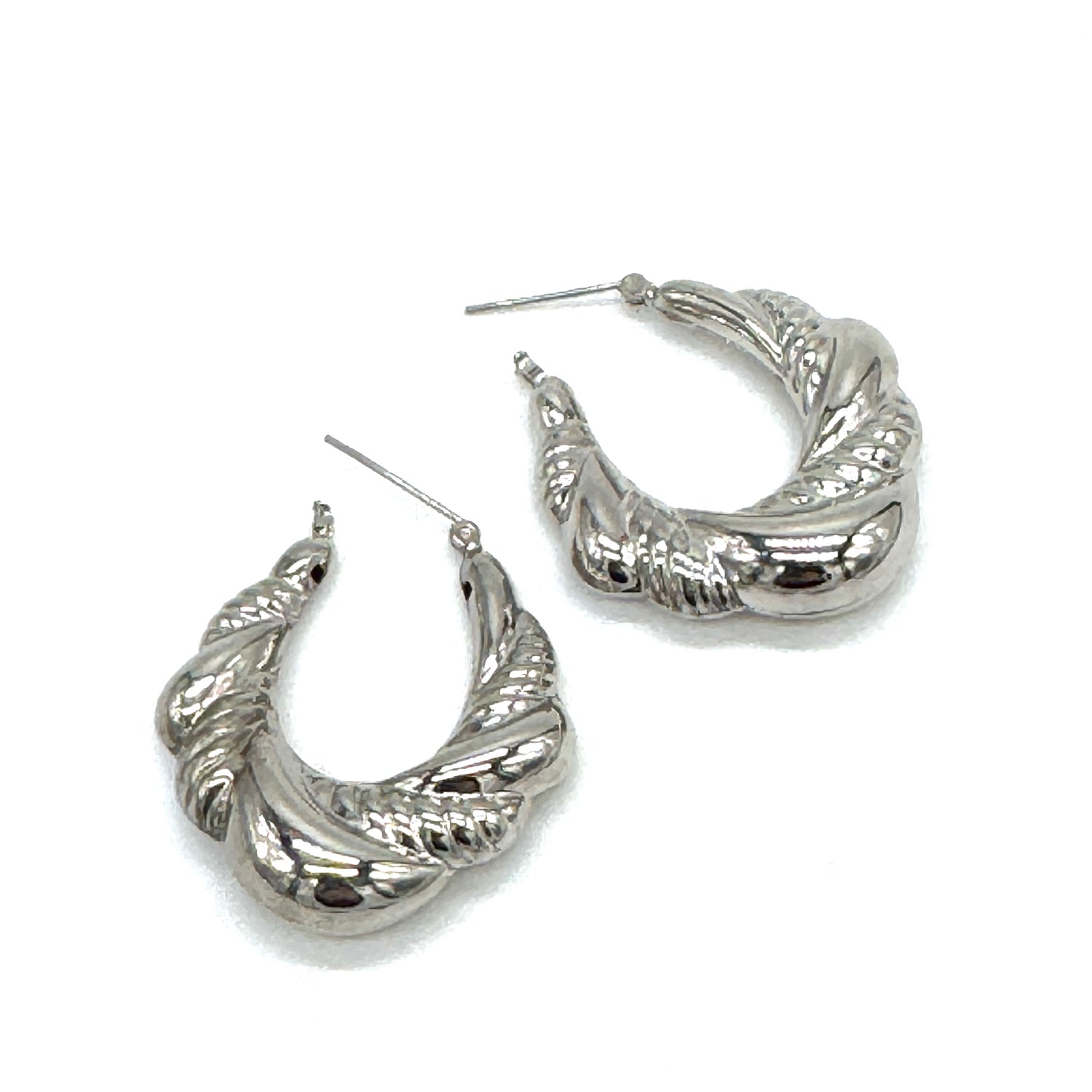 Silver Helix Puff Hoop Earrings