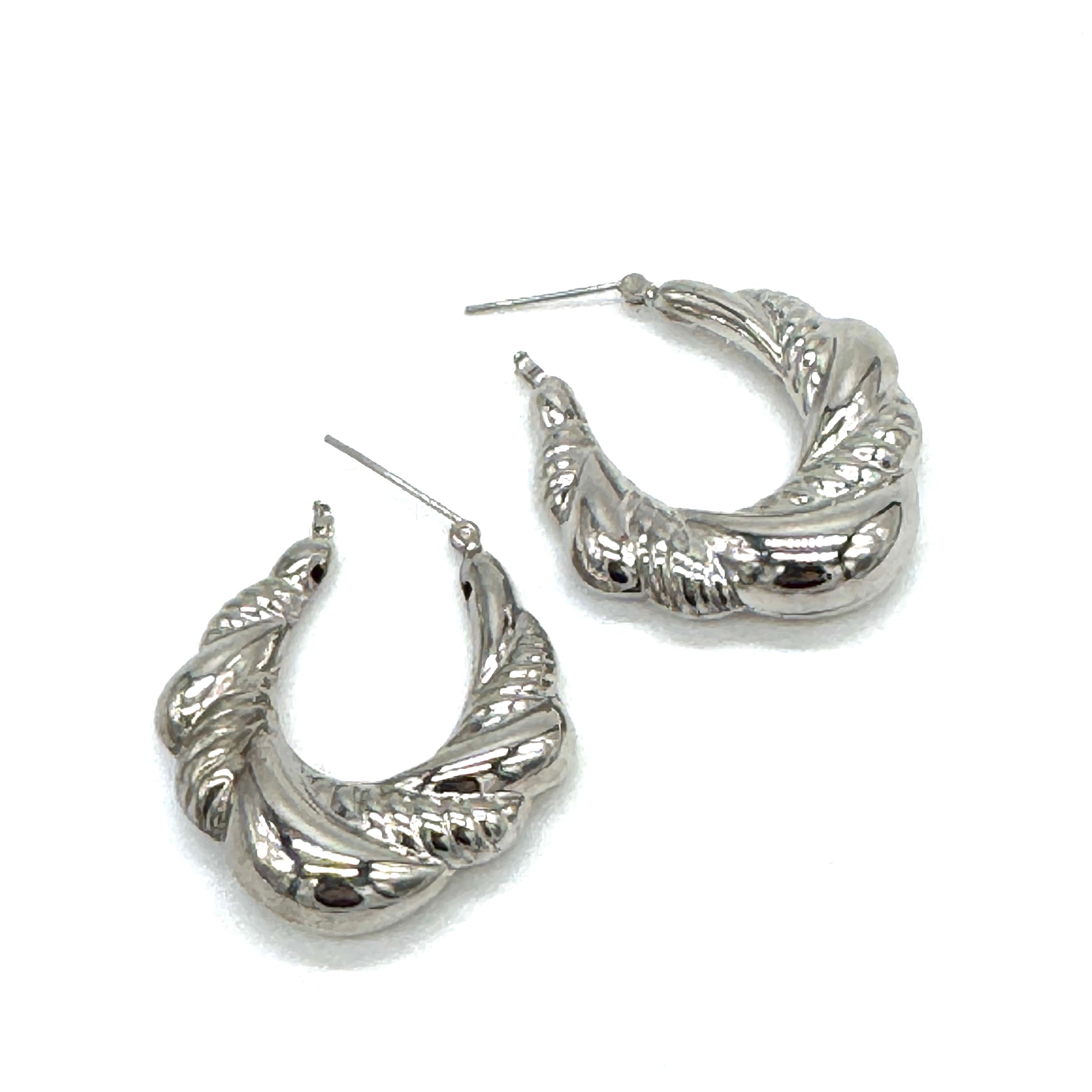 Silver Helix Puff Hoop Earrings