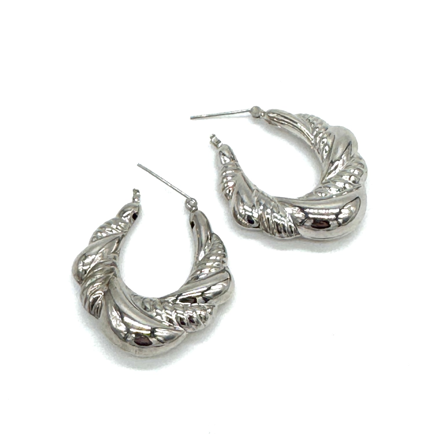 Silver Helix Puff Hoop Earrings