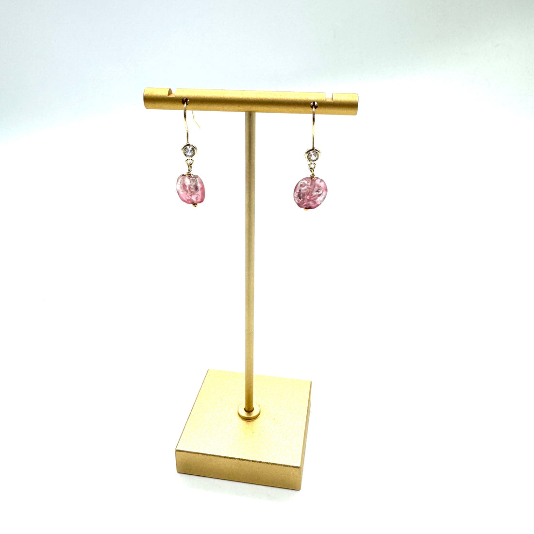 Fuchsia French Foil Glass &amp; Crystal Drop Earrings - Petite