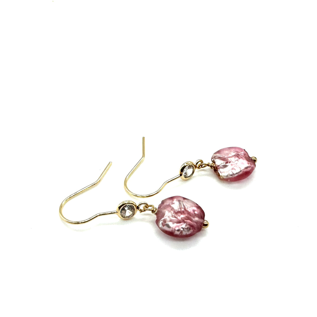 Fuchsia French Foil Glass &amp; Crystal Drop Earrings - Petite