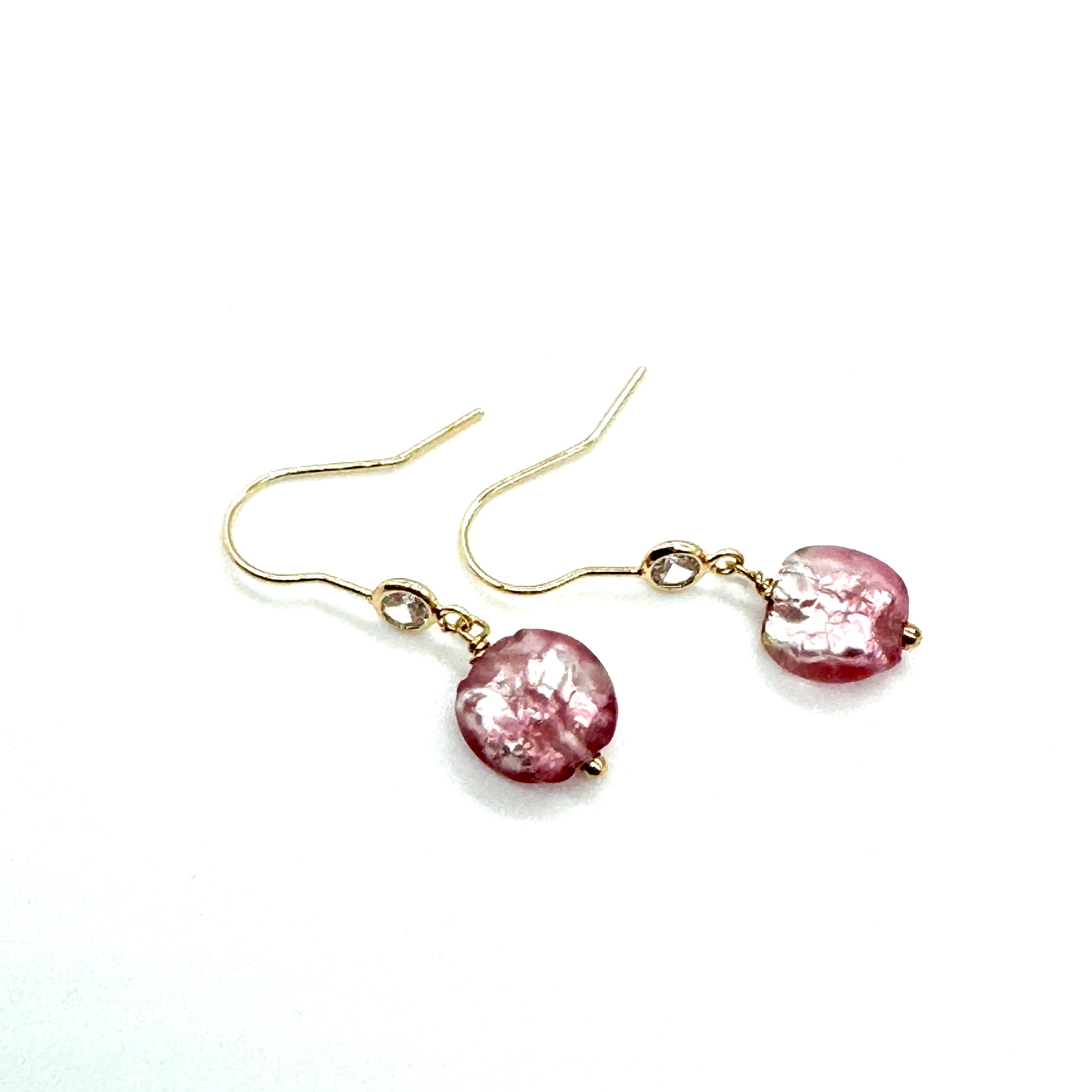 Fuchsia French Foil Glass &amp; Crystal Drop Earrings - Petite