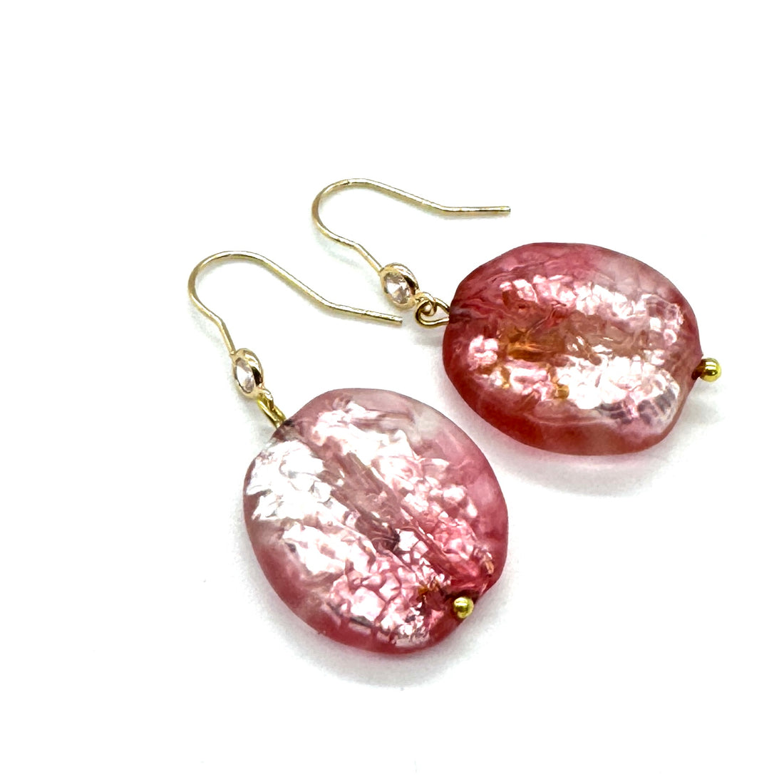 Fuchsia French Foil Glass &amp; Crystal Drop Earrings - Large