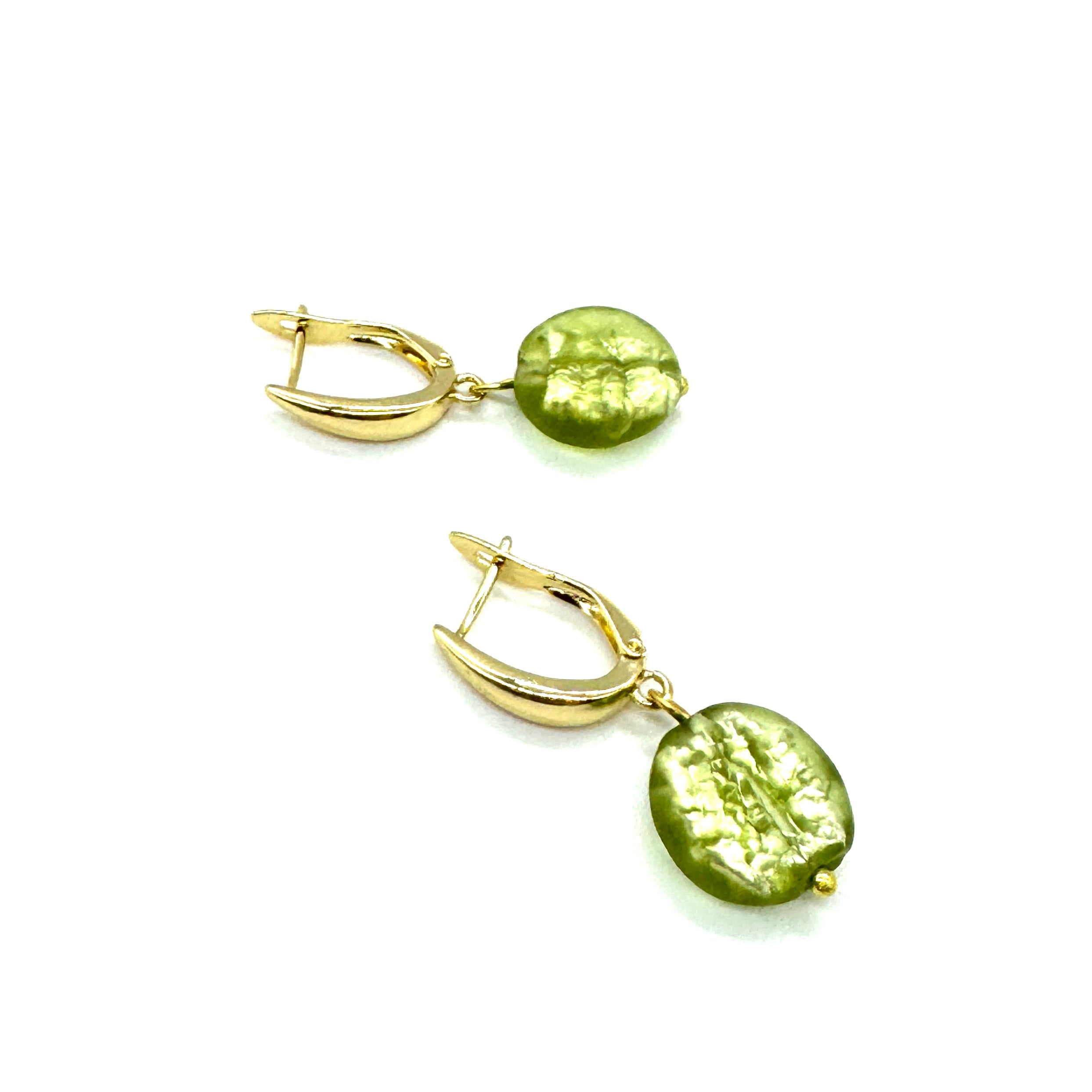 Sage French Foil Glass Hugger Click Earrings