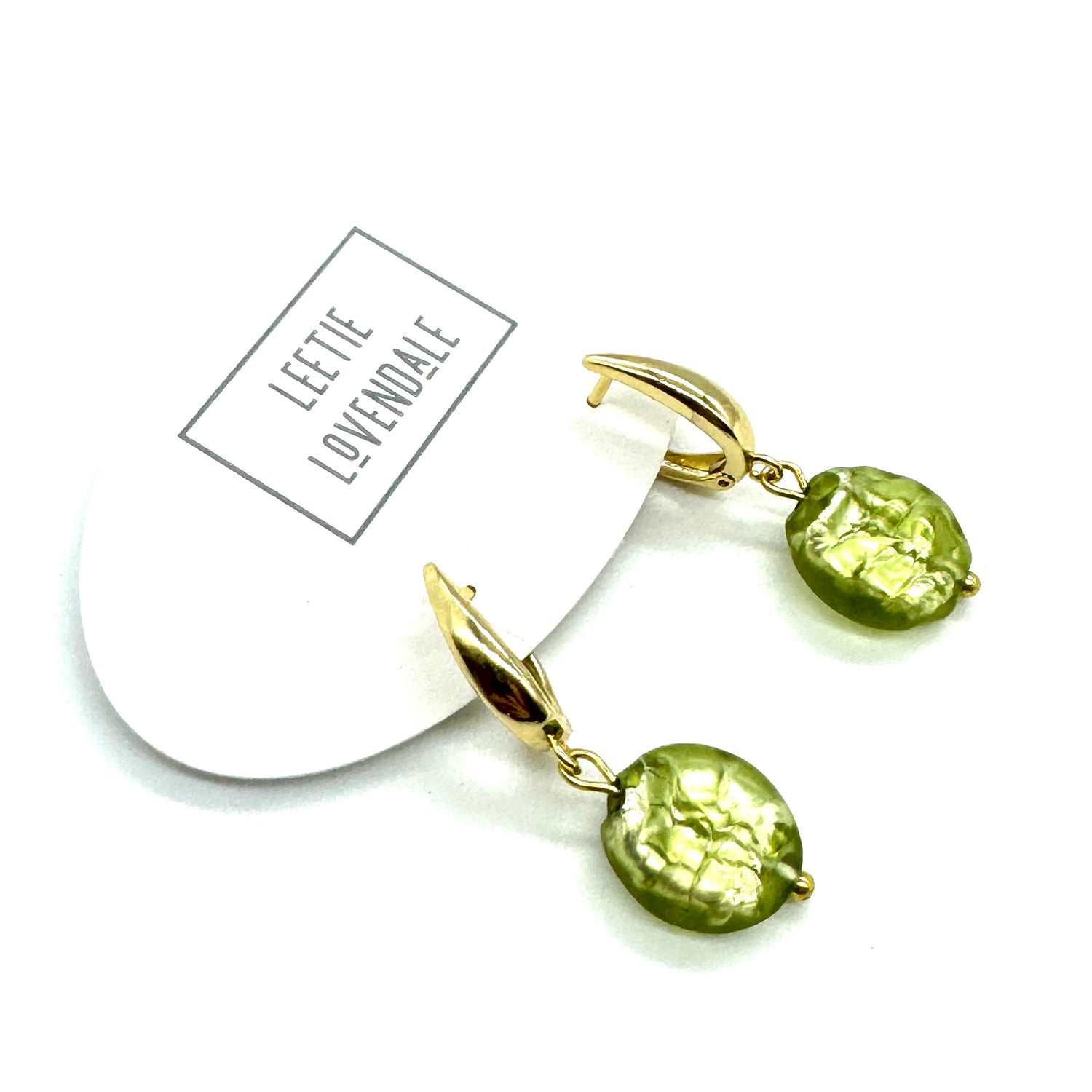 Sage French Foil Glass Hugger Click Earrings